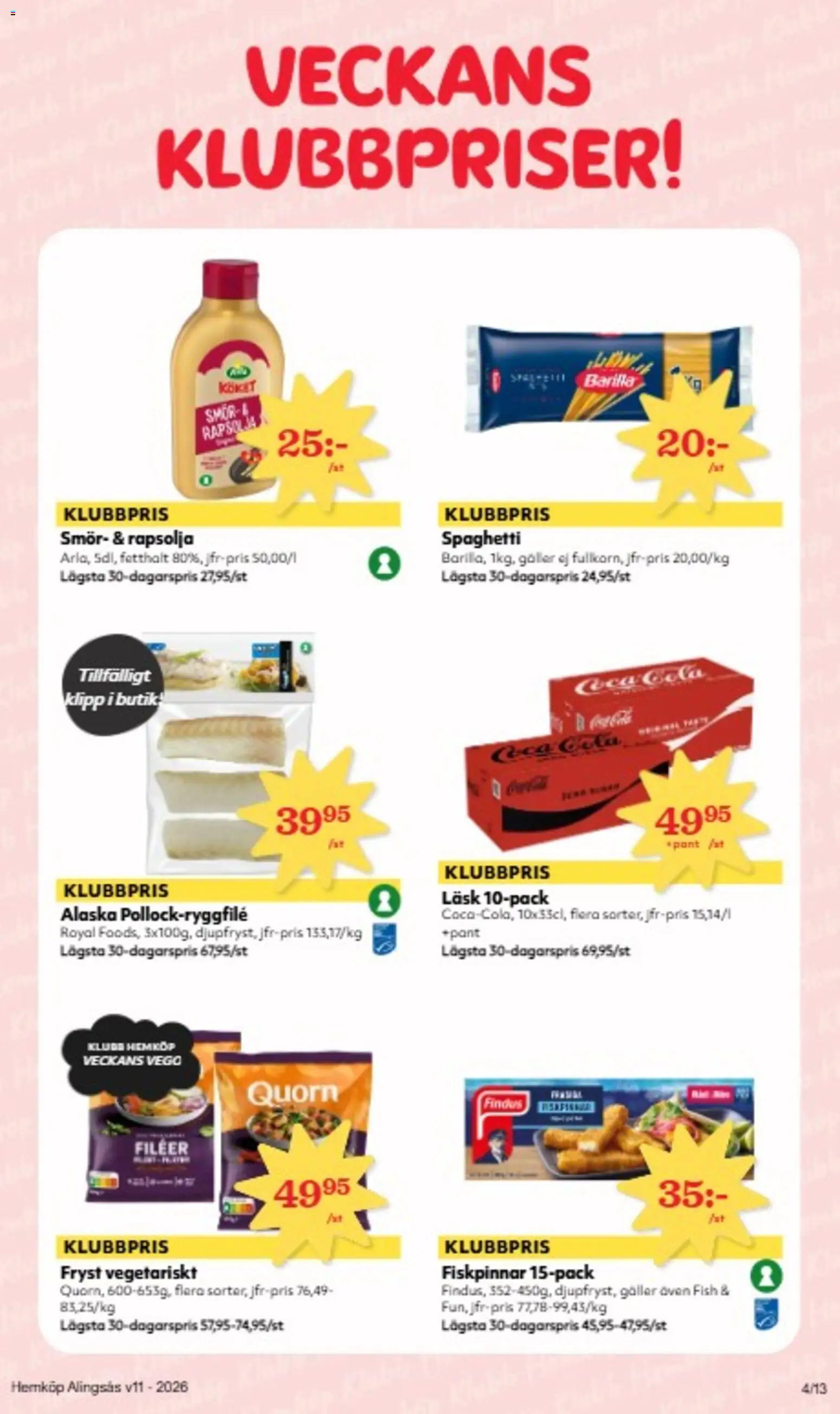 Hemköp reklamblad aktuell från 09.03.2026 | Sida: 2 | Produkter: Galler, Coca cola, Rapsolja, Spaghetti