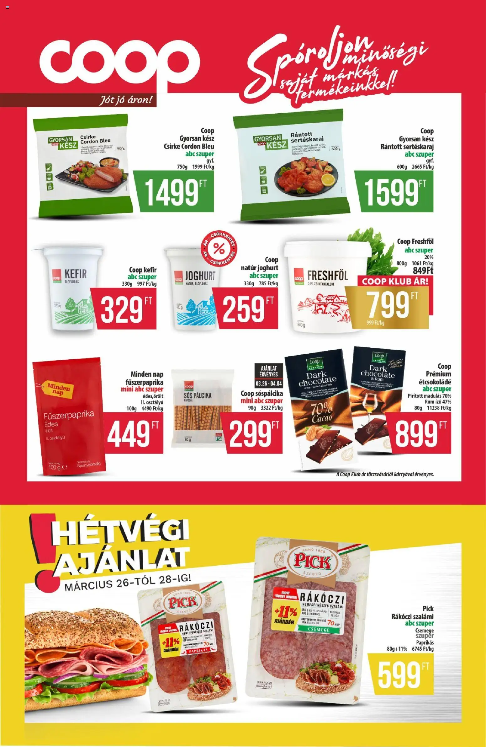 COOP akciós ujság - amely érvényes a következő dátumtól: 26.03.2026 | Oldal: 9 | Termékek: Rákóczi szalámi, Kefir, Rum, Szalámi