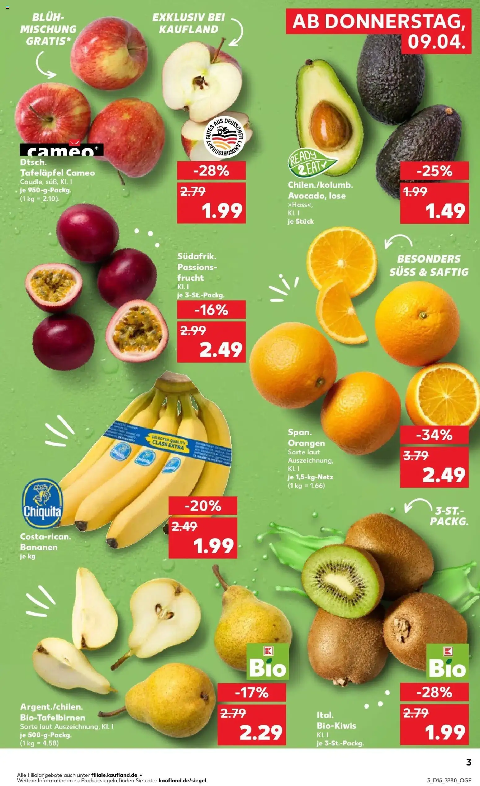 Kaufland Prospekt Leer (Ostfriesland)	 – gültig ab 08.04.2026 | Seite: 3 | Produkte: Bananen, Orangen, Avocado, Kiwi