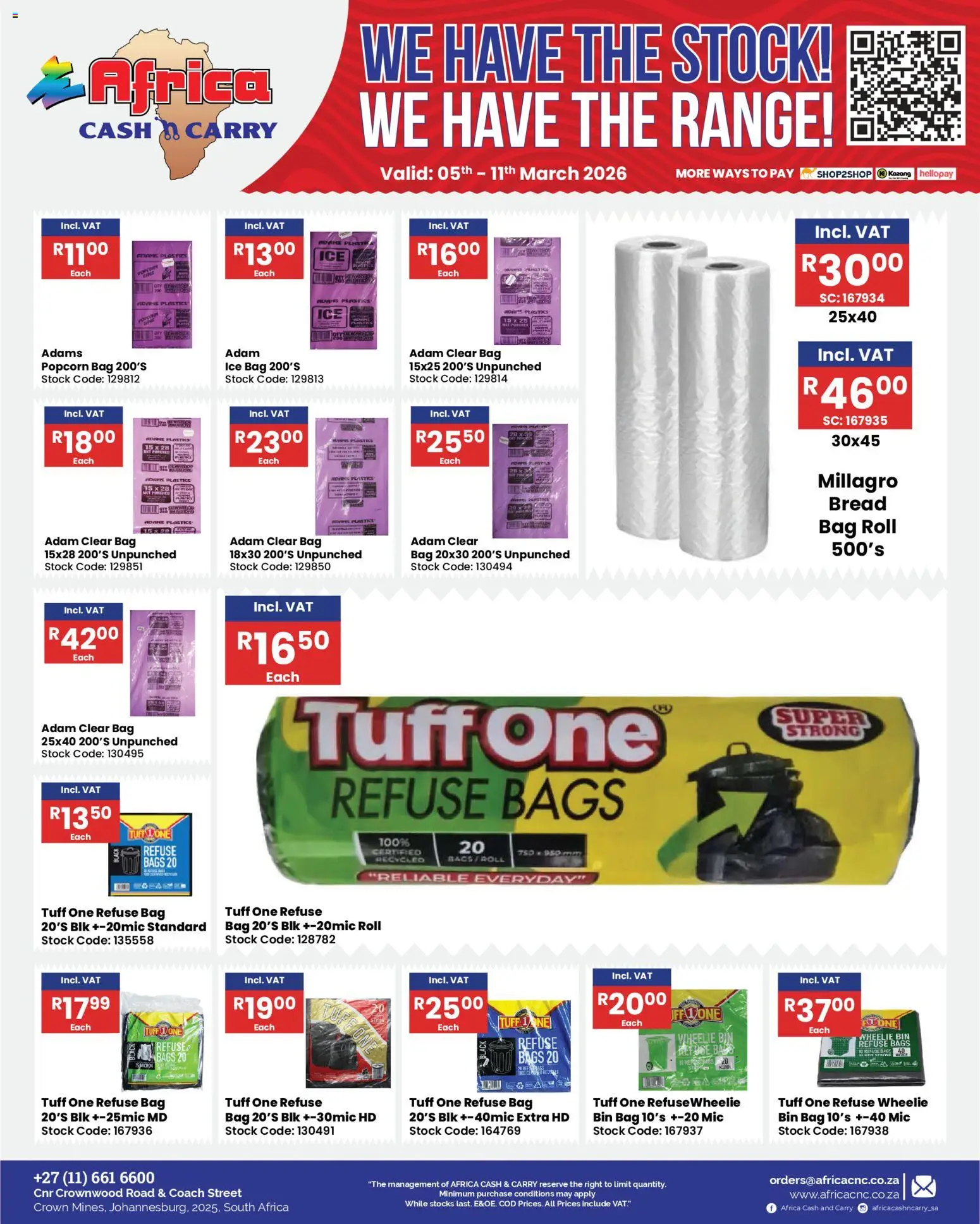 New Africa Cash & Carry catalogue – valid from 05.03.2026 | Page: 45 | Products: Bag, Bread, Refuse bags, Stock