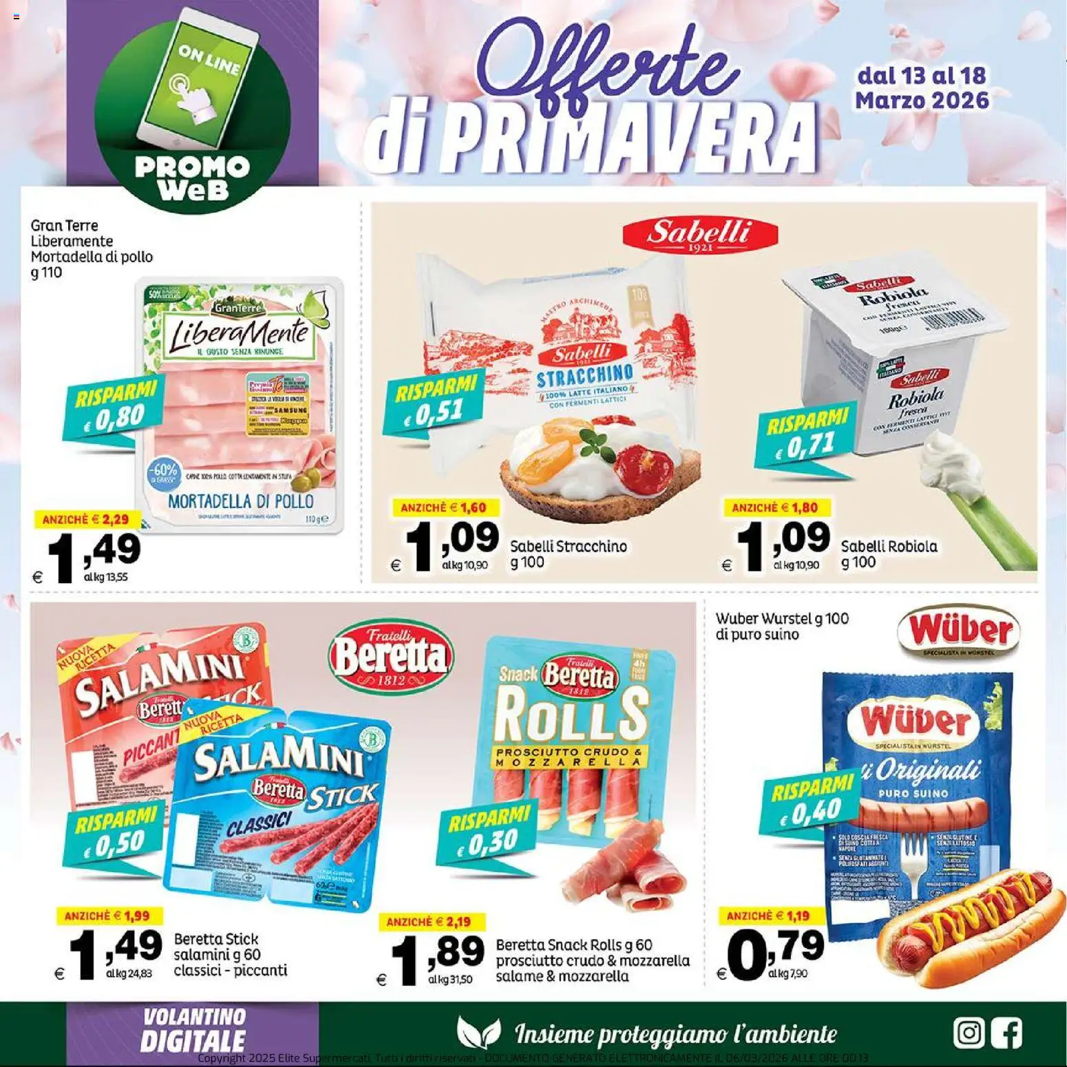 Volantino Elite Supermercati del 13.03.2026 | Pagina: 3 | Prodotti: Salame, Latte, Wurstel, Robiola