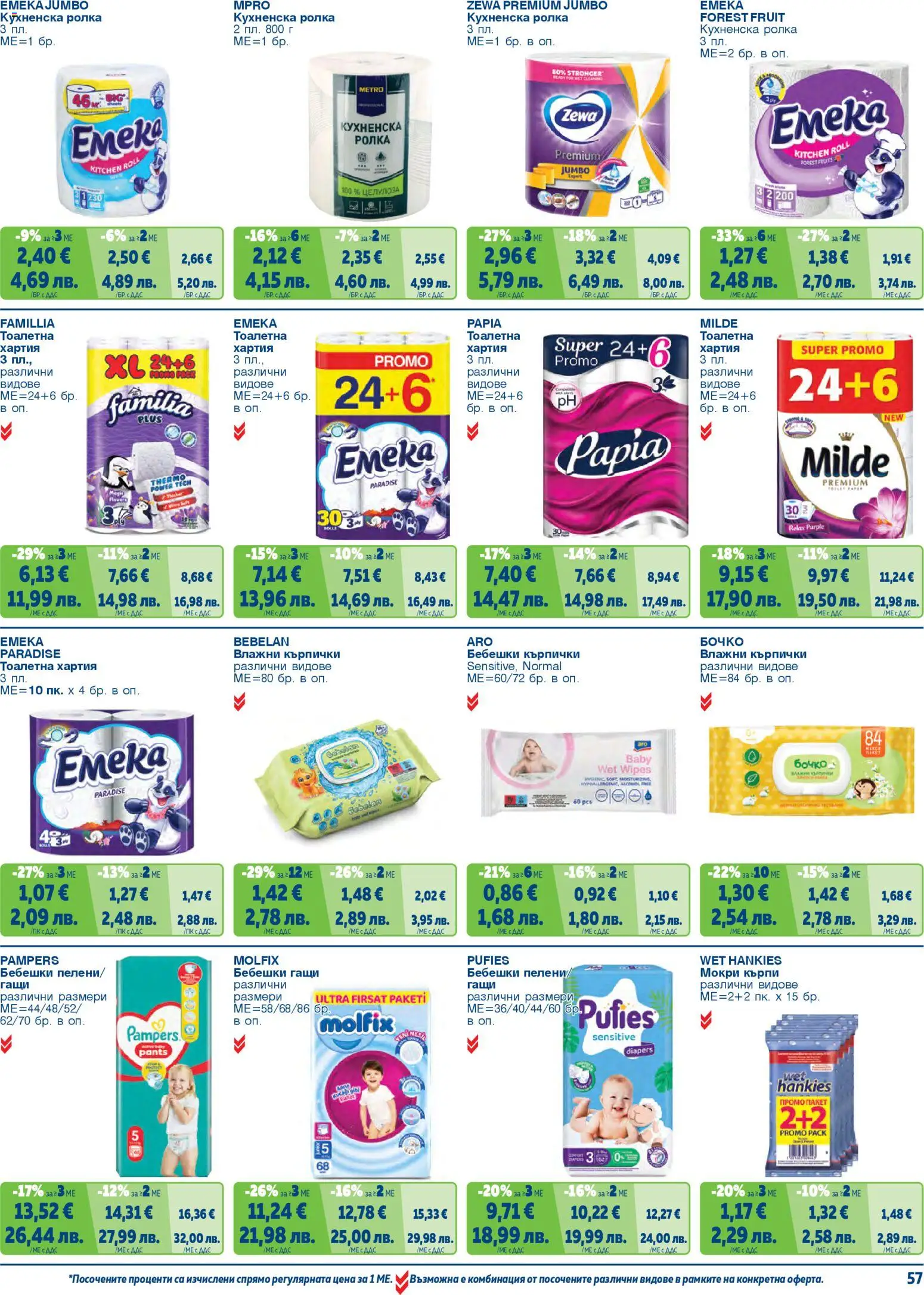 {H1} | Страница: 57 | Продукти: Влажни кърпички, Кърпички, Хартия, Тоалетна