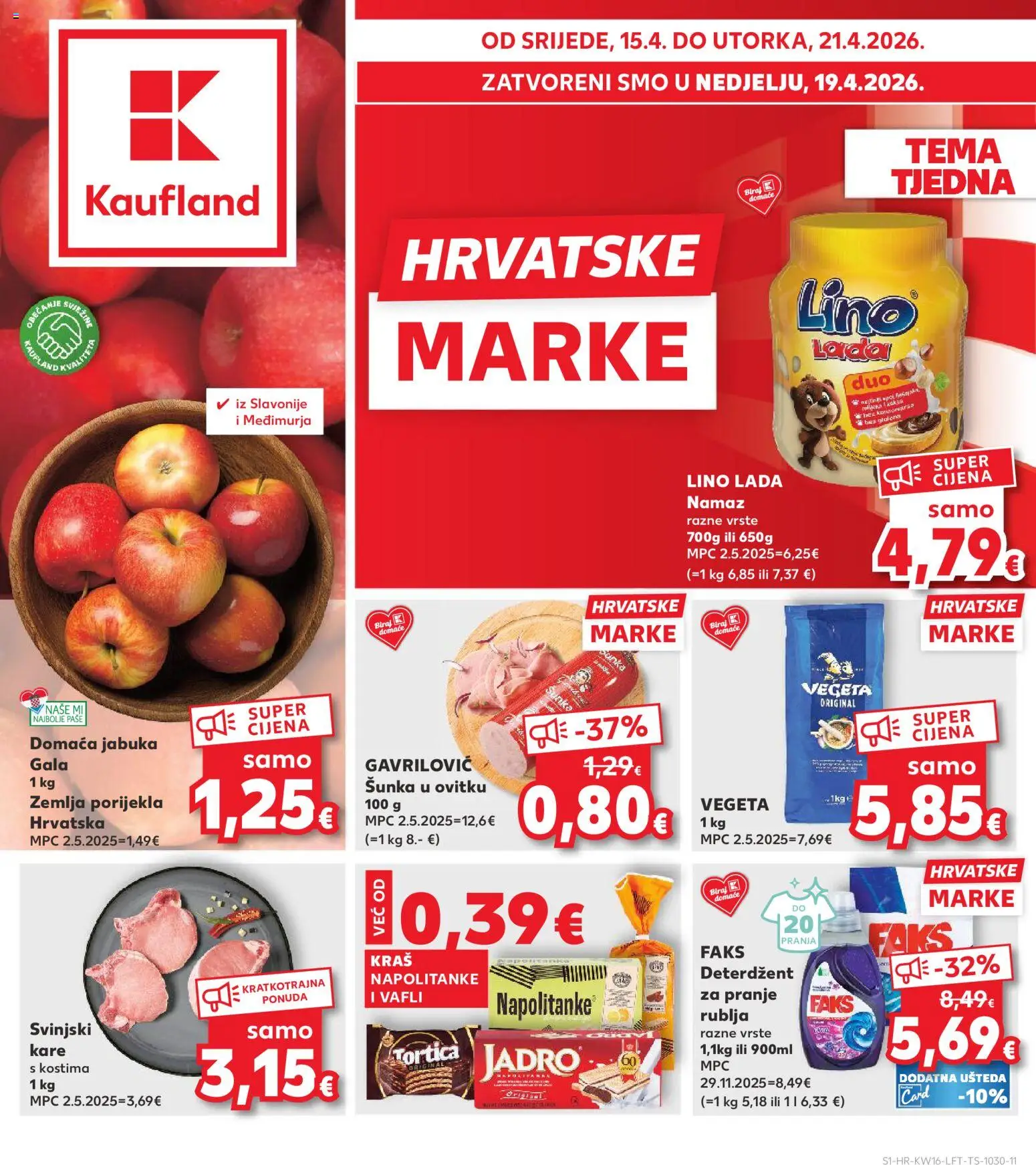 Kaufland katalog | vrijedi od 15.04.2026 | Stranica: 1 | Proizvodi: Faks, Lino Lada, Vegeta, Jabuka