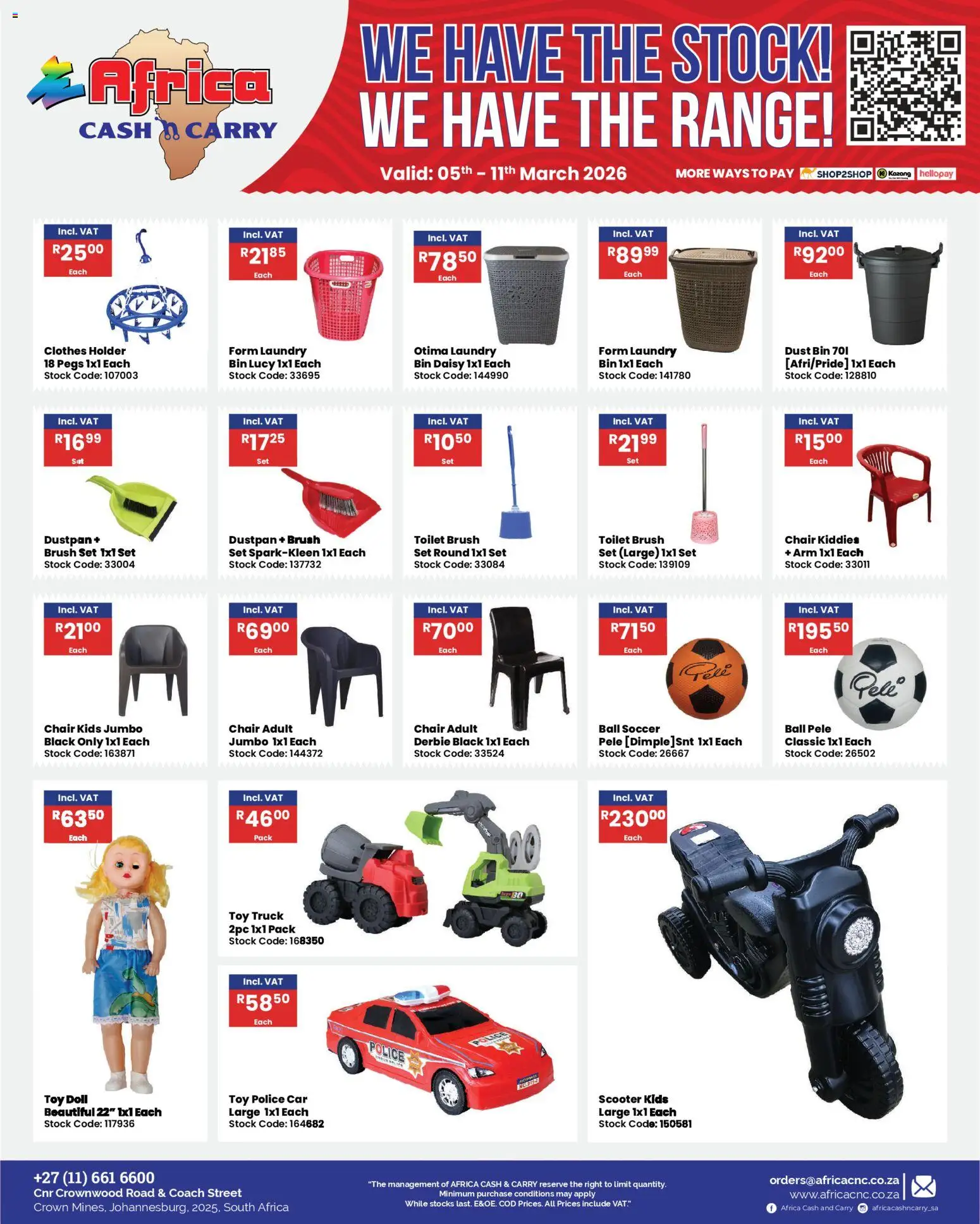 New Africa Cash & Carry catalogue – valid from 05.03.2026 | Page: 31 | Products: Chair, Toilet, Brush, Stock