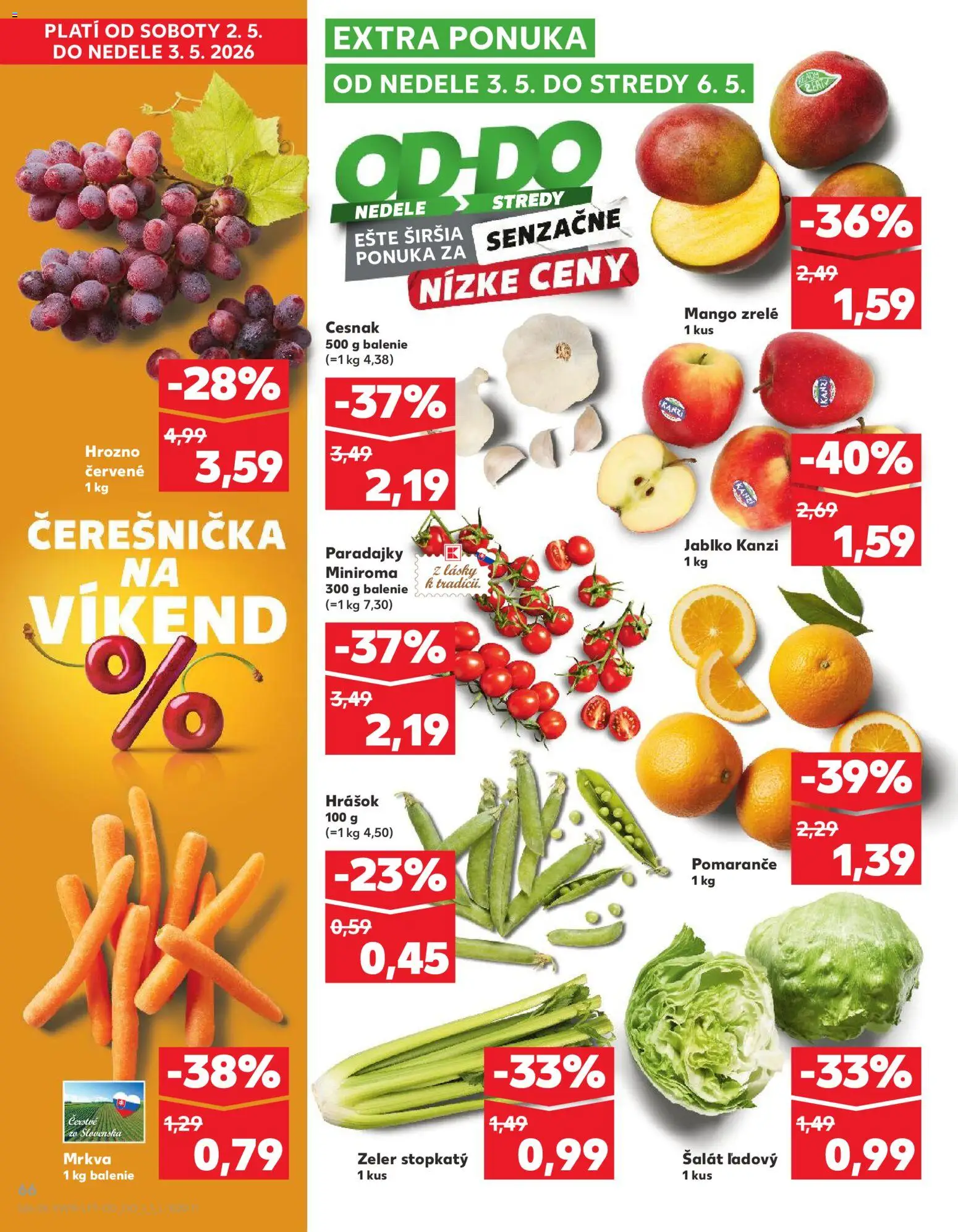 Nové Kaufland akcie – leták je platný od 30.04.2026 | Strana: 66 | Produkty: Hrášok, Mrkva, Šalát, Mango