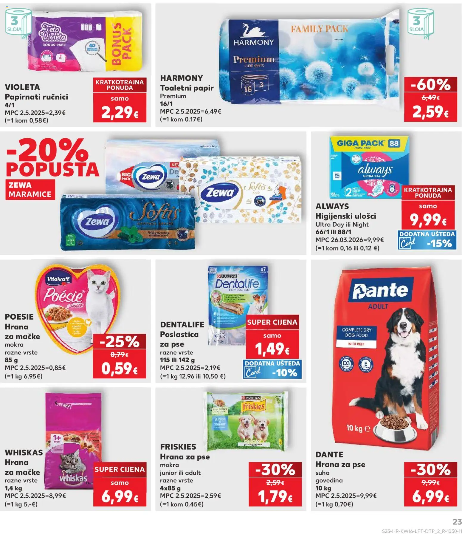 Kaufland katalog | vrijedi od 15.04.2026 | Stranica: 23 | Proizvodi: Higijenski ulošci, Hrana za pse, Govedina, Zewa