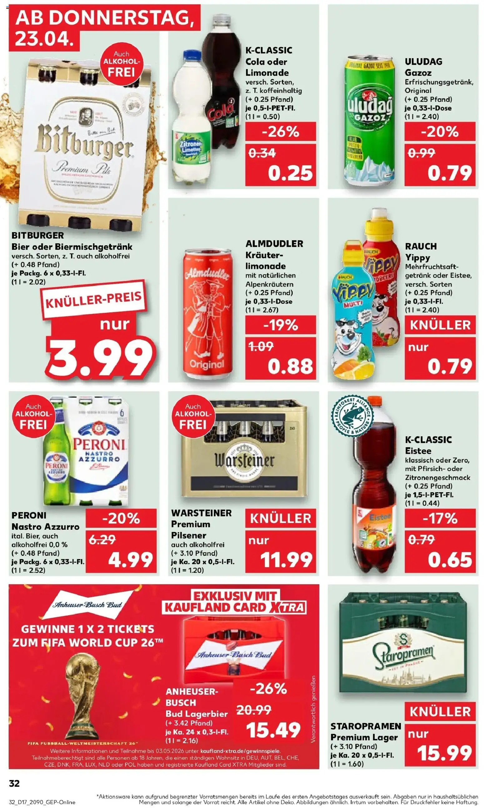 Kaufland Prospekt Bautzen	 – gültig ab 23.04.2026 | Seite: 32 | Produkte: Cola, Limonade, Warsteiner, Pfirsich