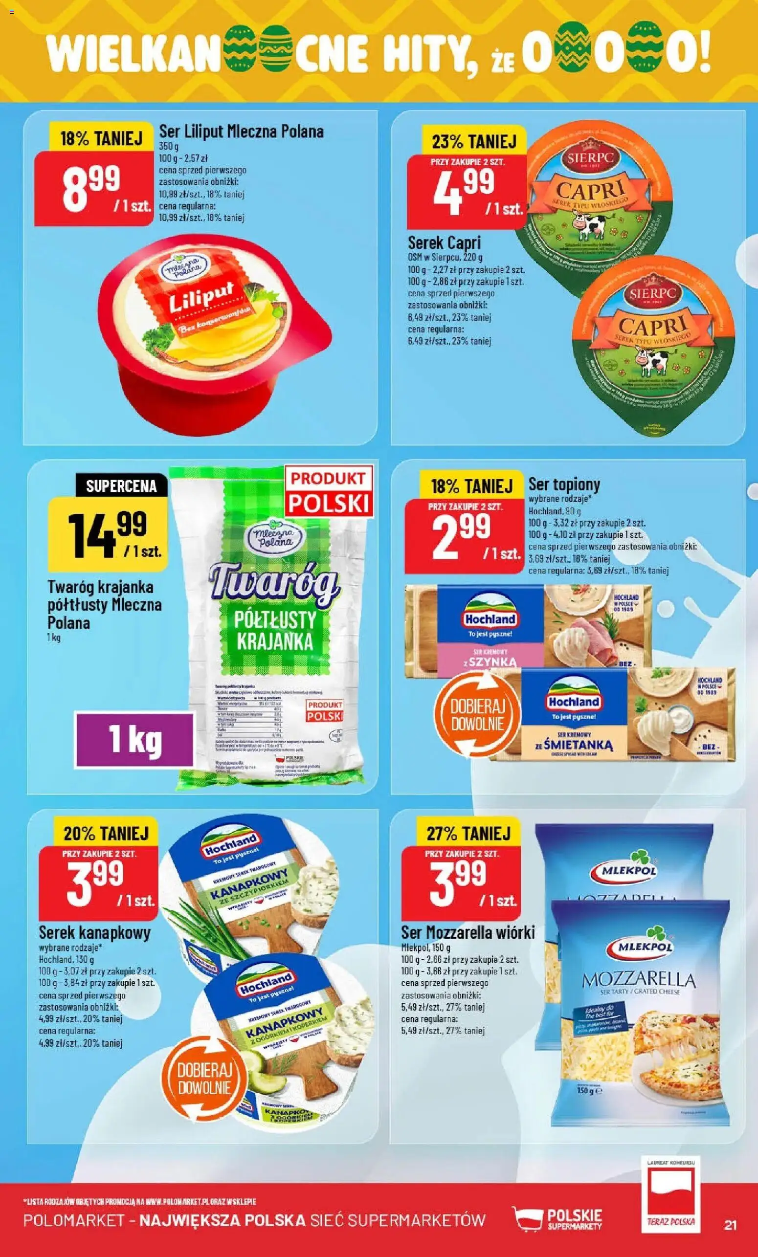 POLOmarket gazetka od 04.03.2026 | Strona: 21 | Produkty: Ser topiony, Serek, Mozzarella, Twaróg