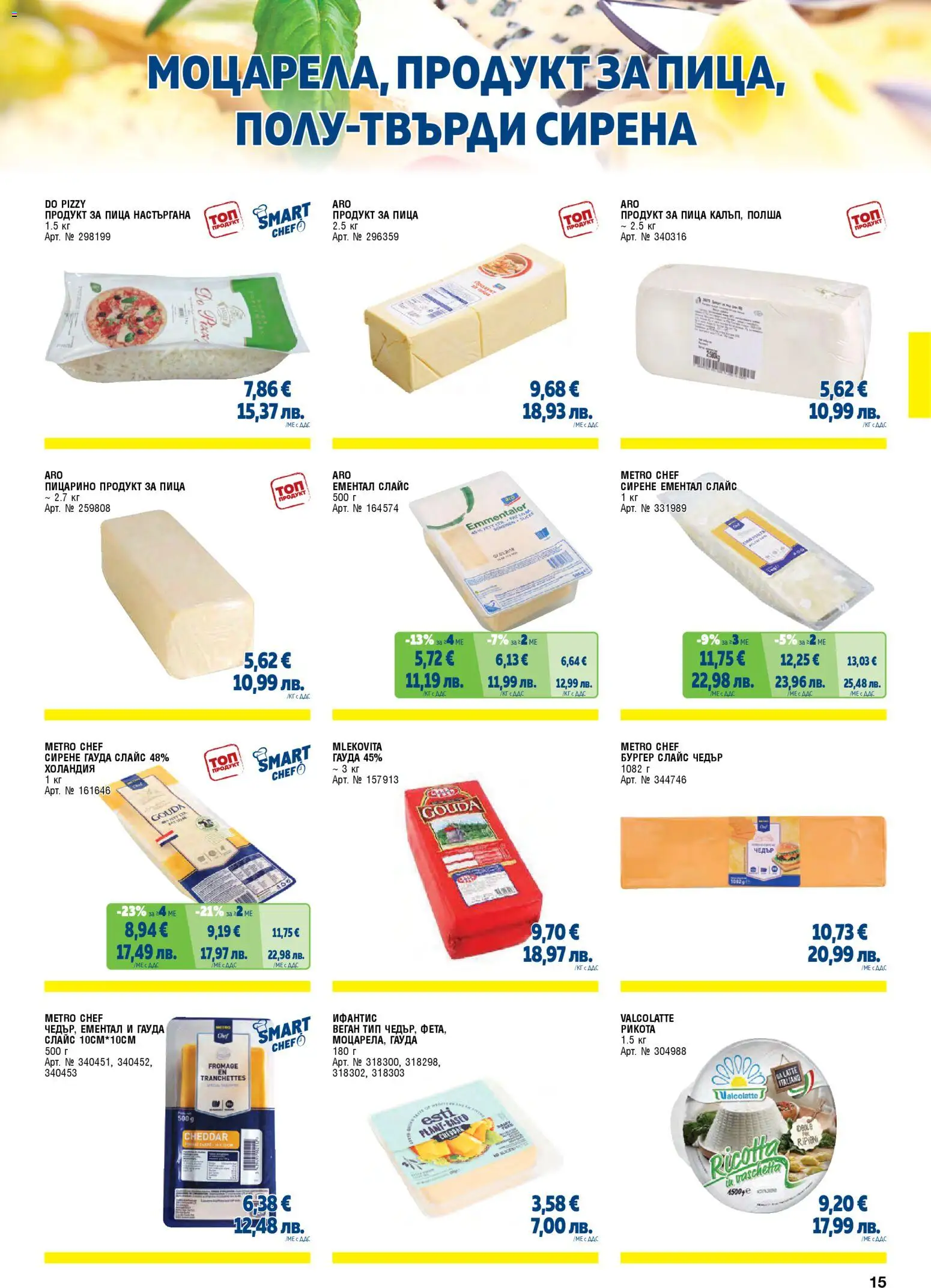 {H1} | Страница: 15 | Продукти: Пица, Сирене, Гауда, Рикота