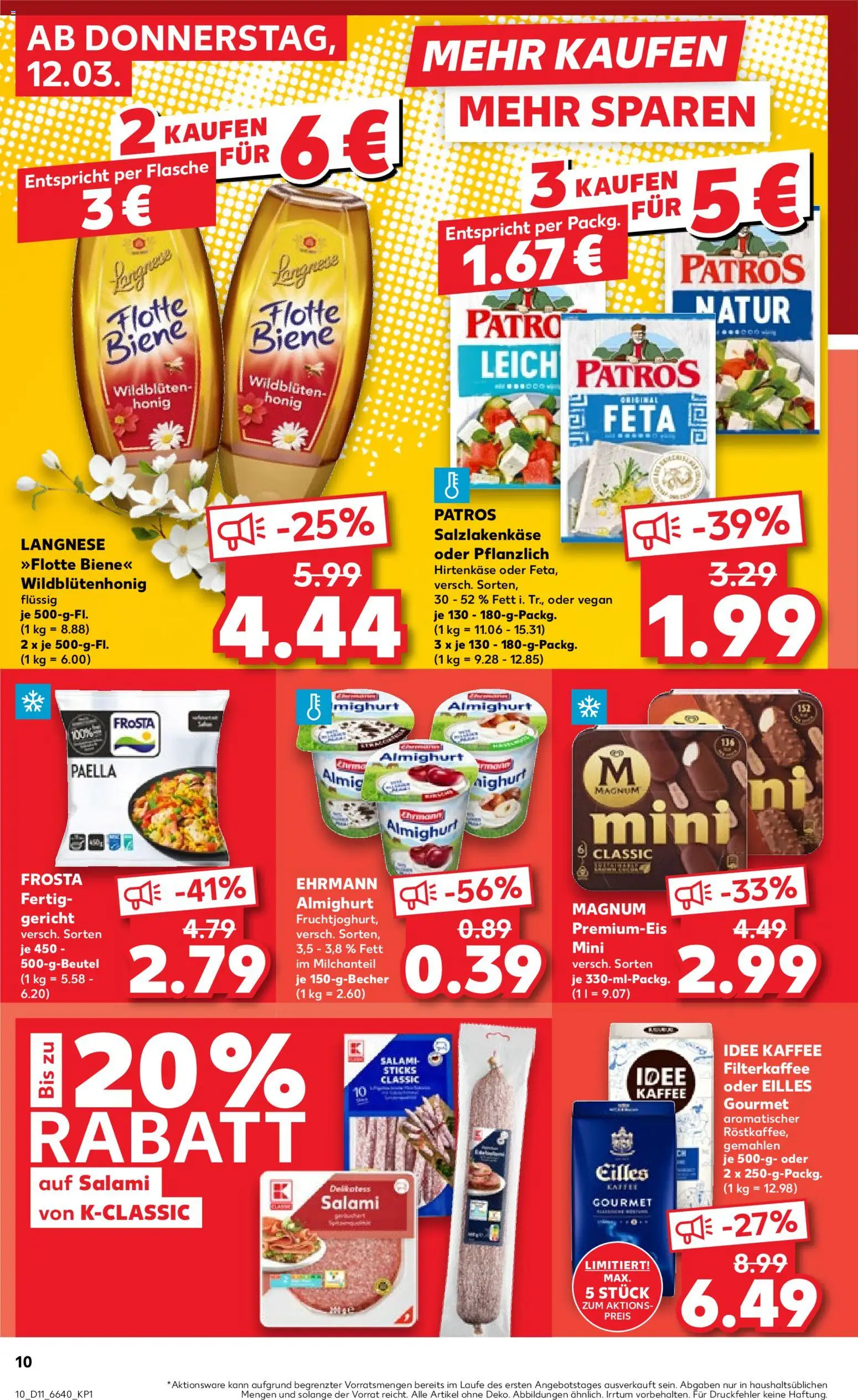 Kaufland Německo leták od 12.03.2026 | Strana: 10 | Produkty: Gourmet, Paella, Magnum, Feta