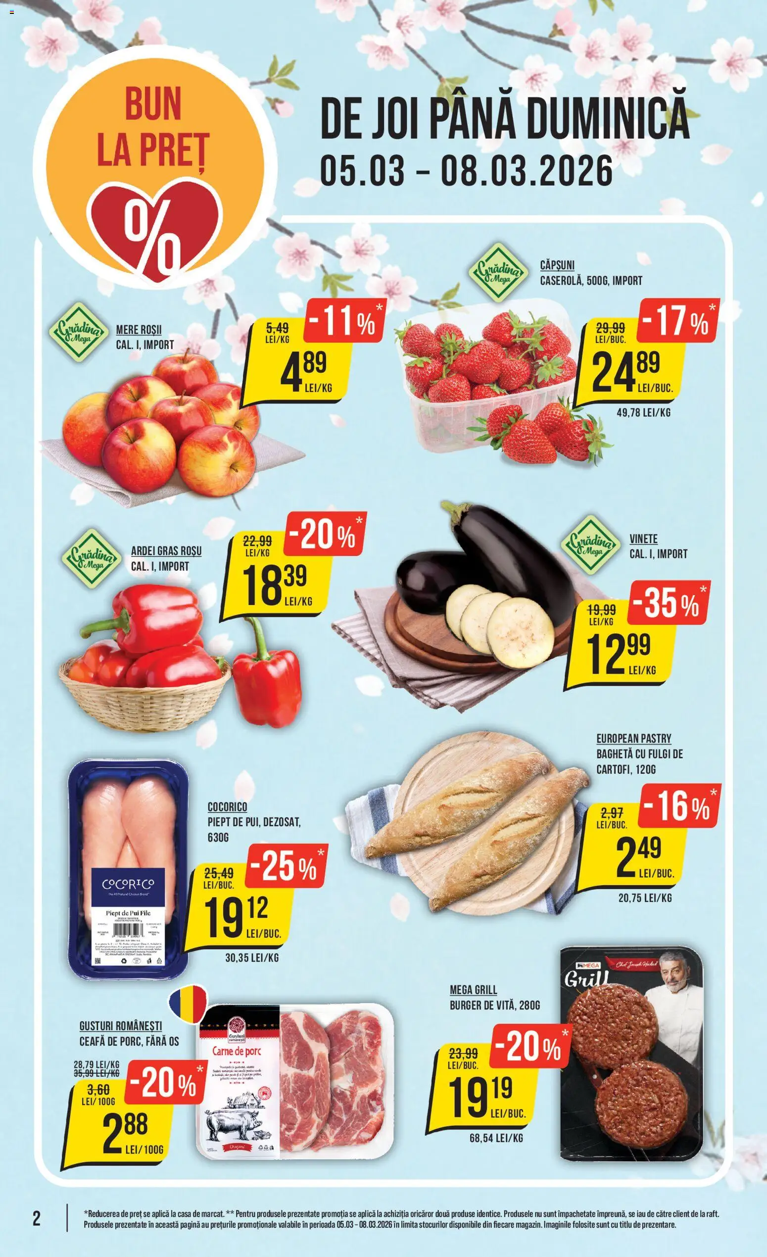 Noul catalog Mega Image – valabil de la 05.03.2026 | Pagină: 2 | Produse: Mere, Roșii, Căpșuni, Burger