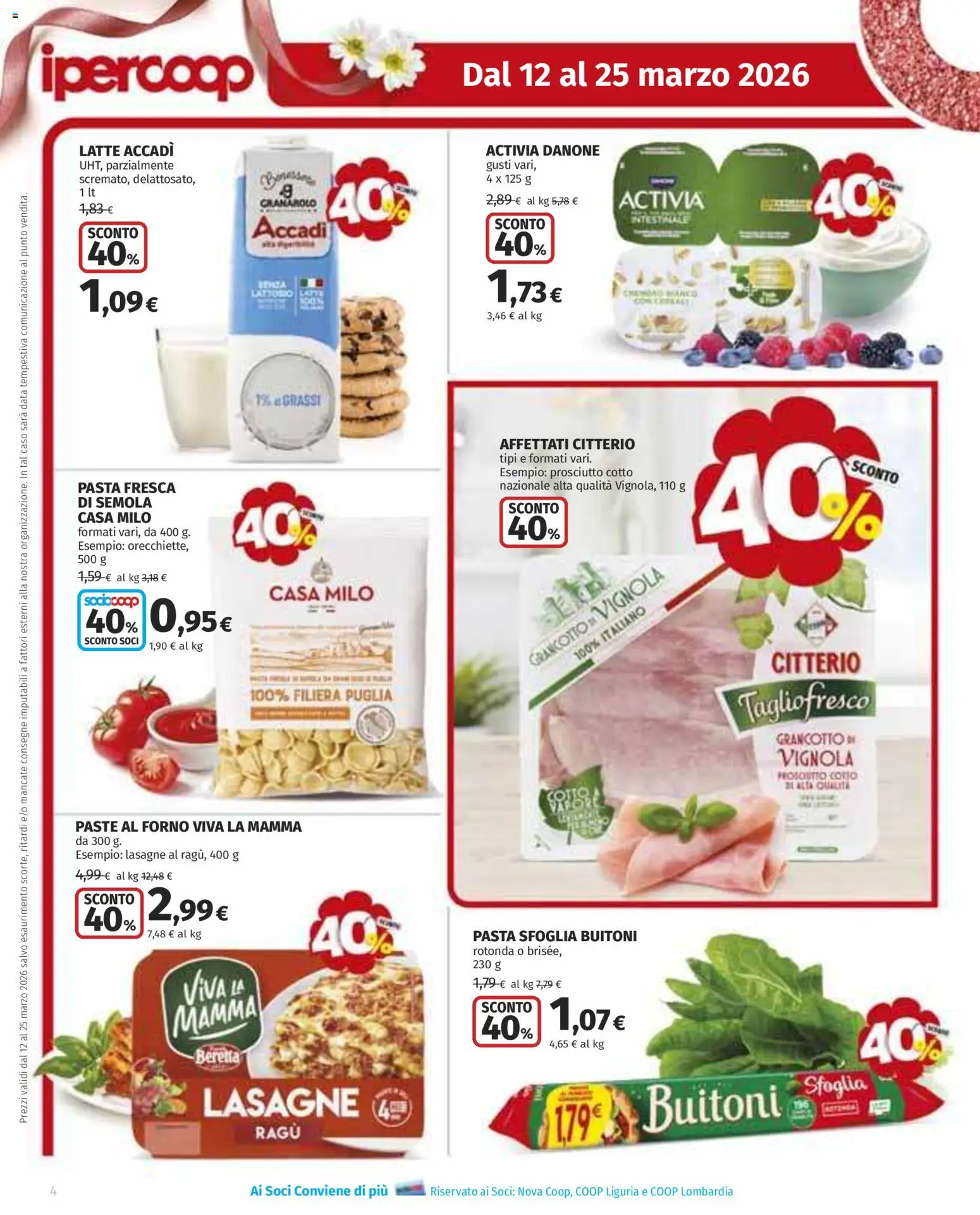 Volantino Ipercoop del 12.03.2026 | Pagina: 4 | Prodotti: Pasta sfoglia, Prosciutto, Pasta, Forno