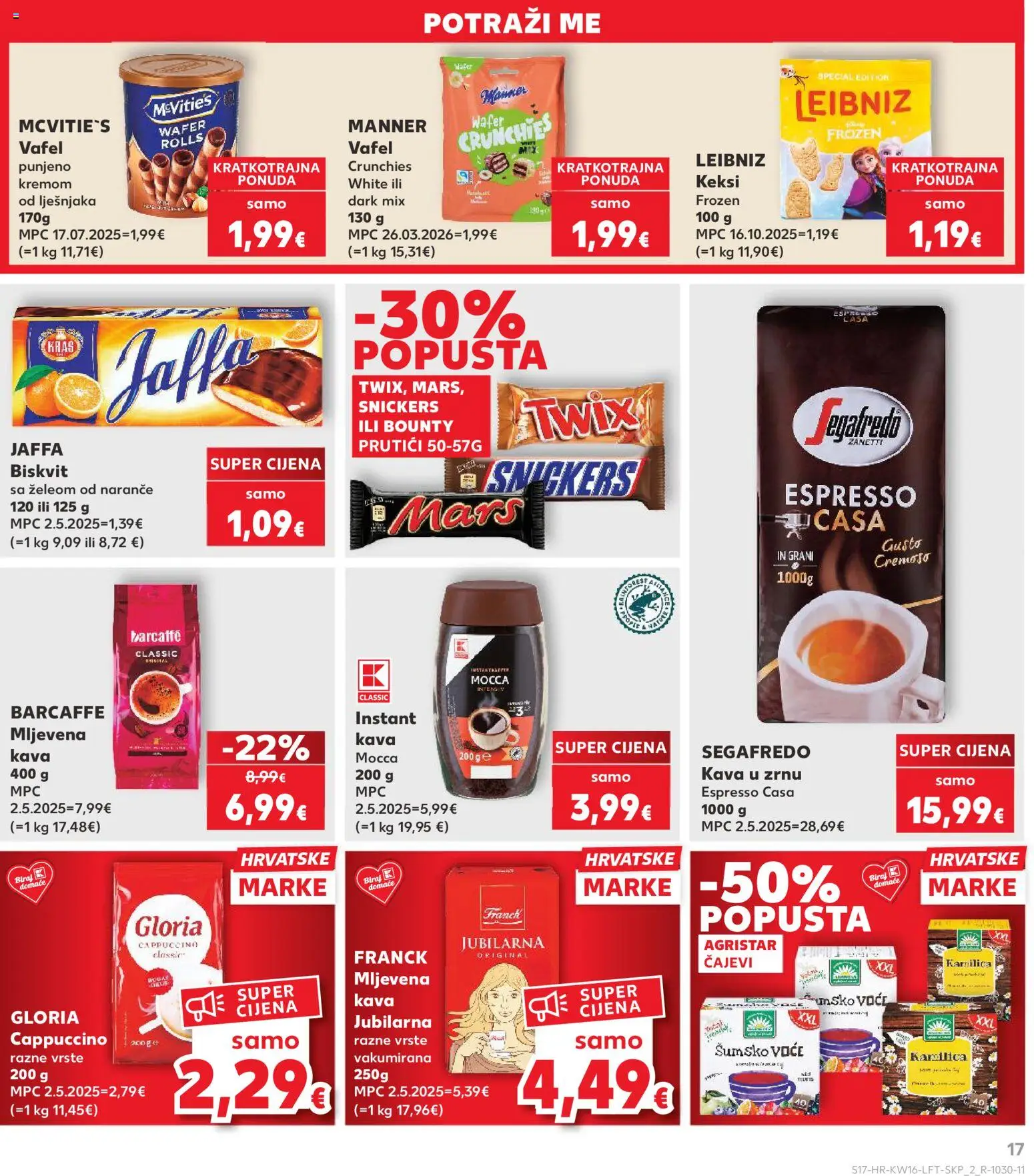 Kaufland katalog | vrijedi od 15.04.2026 | Stranica: 17 | Proizvodi: Snickers, Kava u zrnu, Keksi, Voće