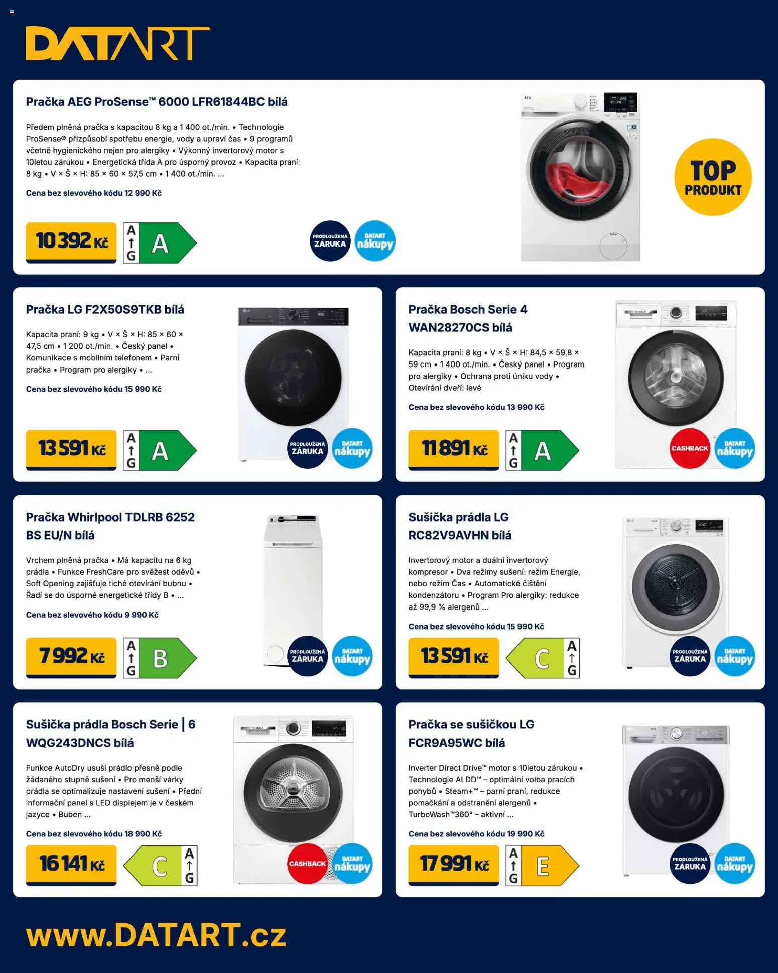 Datart leták od 09.03.2026 | Strana: 6 | Produkty: Pračka, Sušička, Kompresor, LED