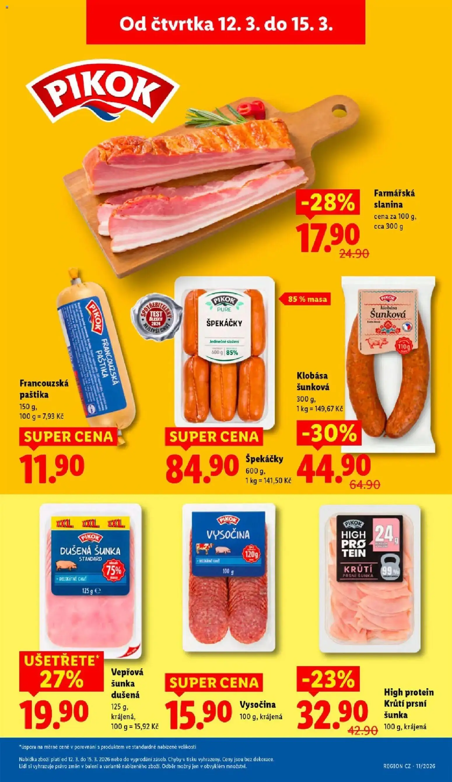 Lidl aktuální leták od 12.03.2026 | Strana: 15 | Produkty: Šunka, Klobása, Protein, Paštika