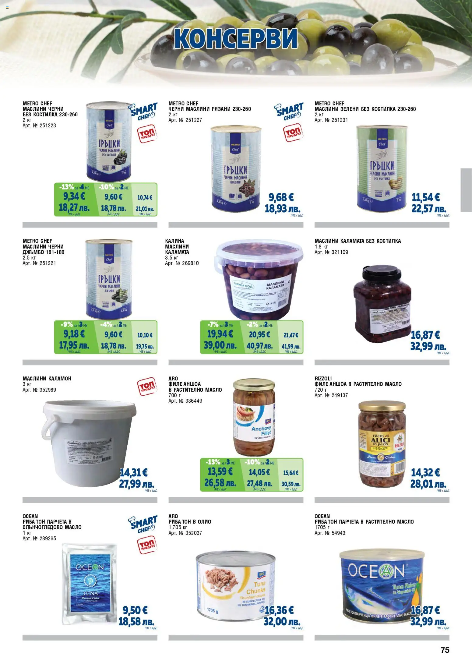 {H1} | Страница: 75 | Продукти: Риба, Филе, Риба тон, Маслини