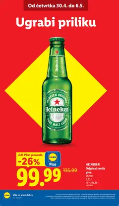 HEINEKEN Original svetlo pivo, 5% Vol., 0,25 l - pregled Lidl kataloga - važi od 30.04.2026 | Strana: 10 | Proizvode: Heineken, Pivo