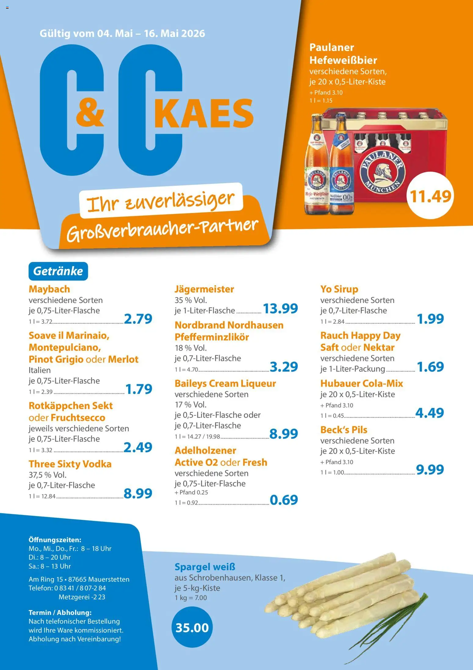 C&C Prospekt – gültig ab 04.05.2026 | Seite: 1 | Produkte: Pils, Adelholzener, Fruchtsecco, Telefon
