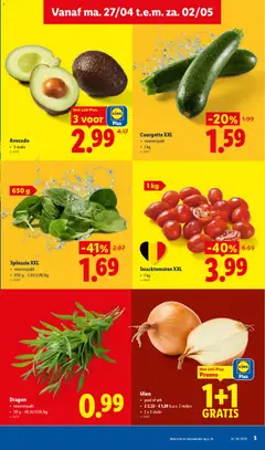 Courgette XXL, voorverpakt, 1 kg - Voorbeeld van een folder van Lidl, geldig van 27.04.2026 | Pagina: 3 | Producten: Avocado, Spinazie, Courgette
