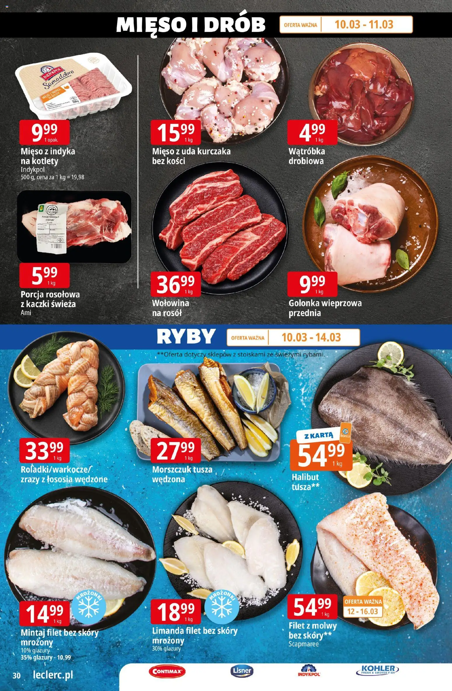 E.Leclerc gazetka - Kłodzko od 10.03.2026 | Strona: 30 | Produkty: Halibut, Morszczuk, Wołowina, Kotlety