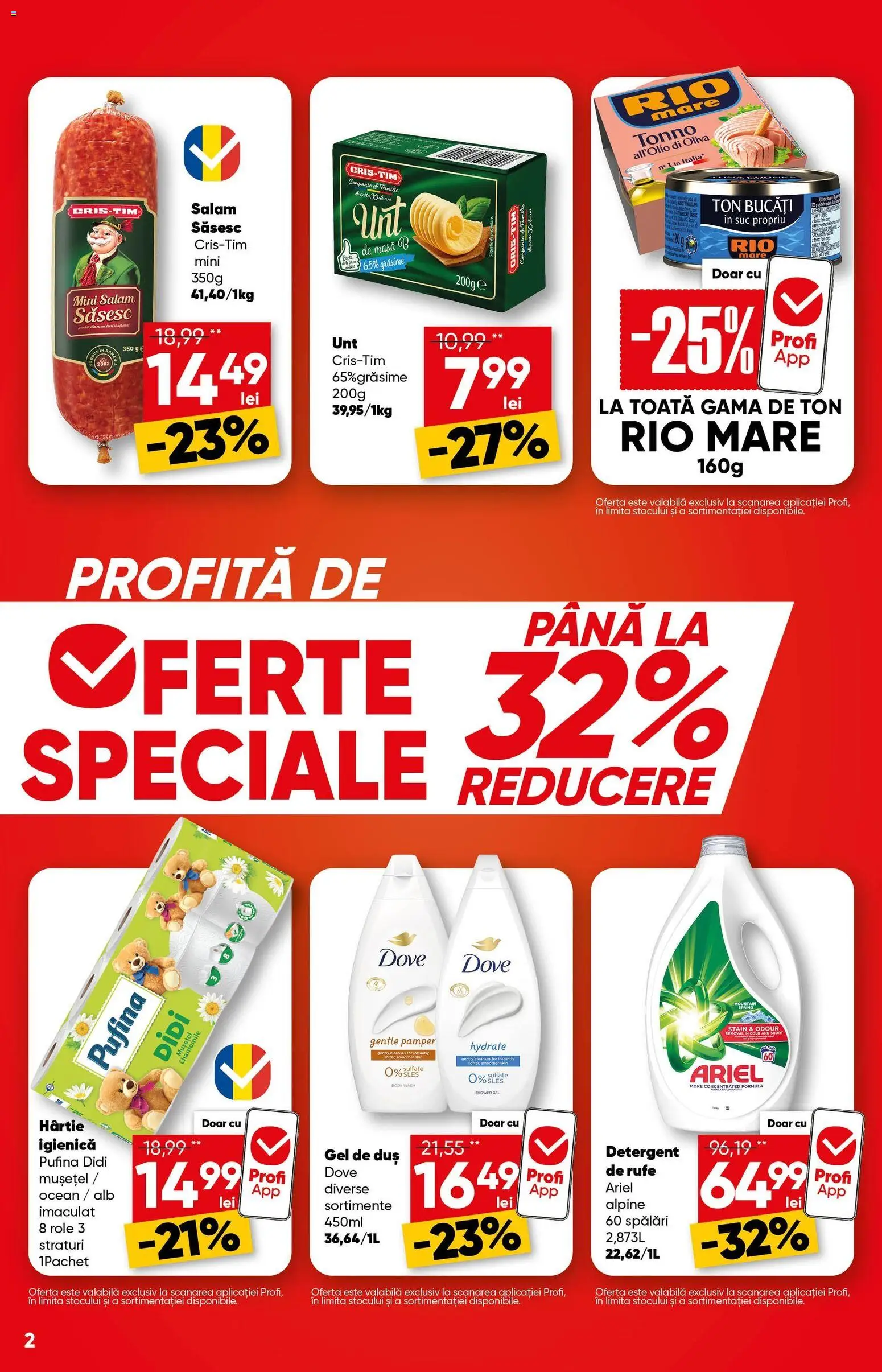 Noul catalog Profi – valabil de la 04.03.2026 | Pagină: 2 | Produse: Body, Salam, Gel de duș, Detergent
