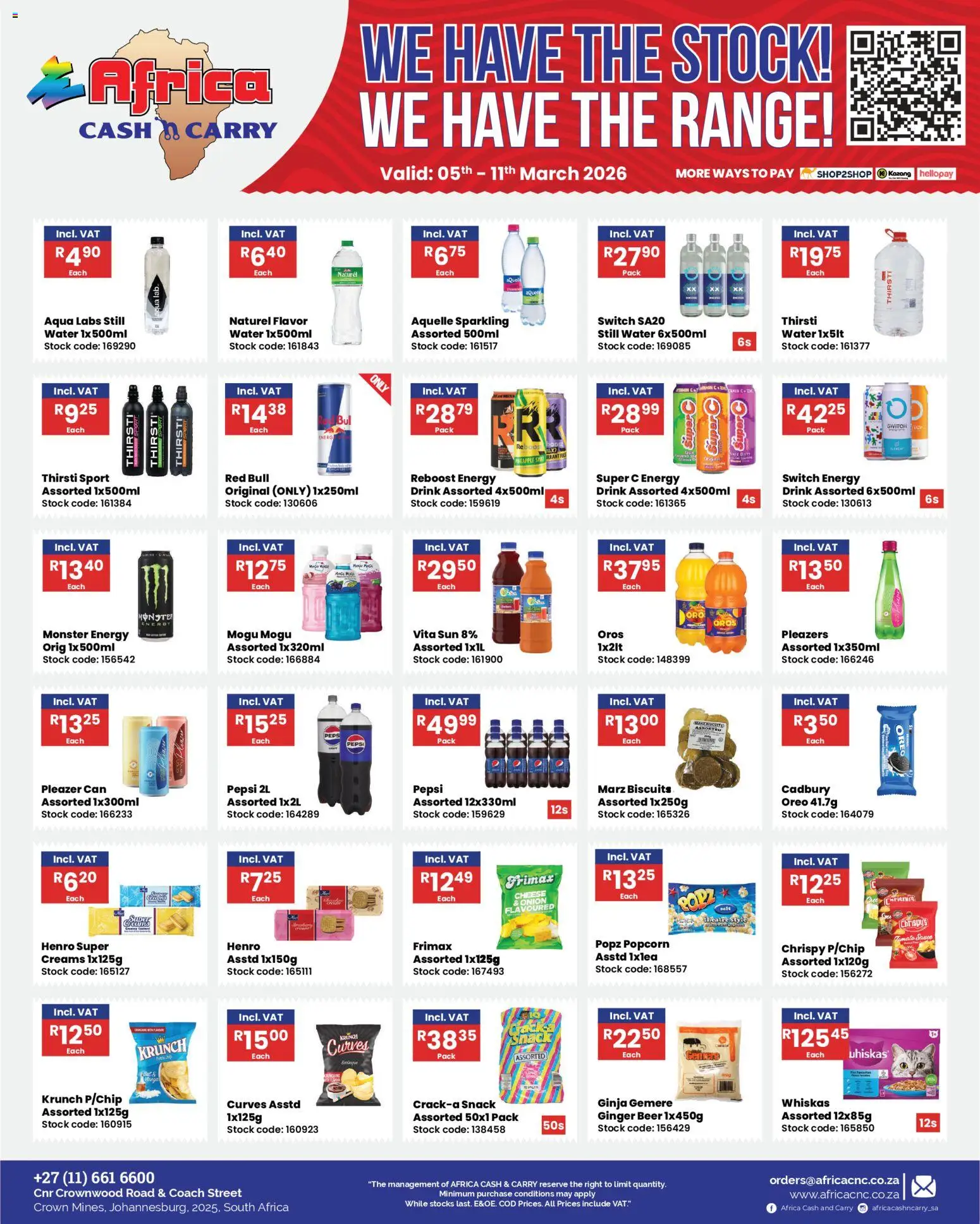 New Africa Cash & Carry catalogue – valid from 05.03.2026 | Page: 16 | Products: Beer, Switch, Tomato sauce, Stock