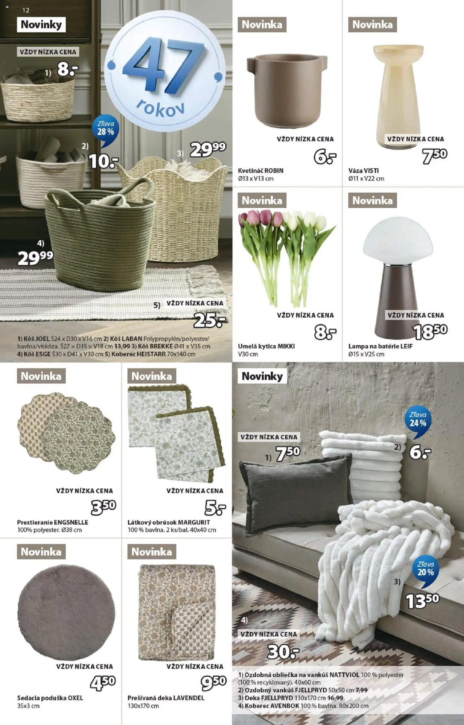 Nové JYSK akcie – leták je platný od 09.03.2026 | Strana: 12 | Produkty: Vankúš, Lampa, Koberec, Váza