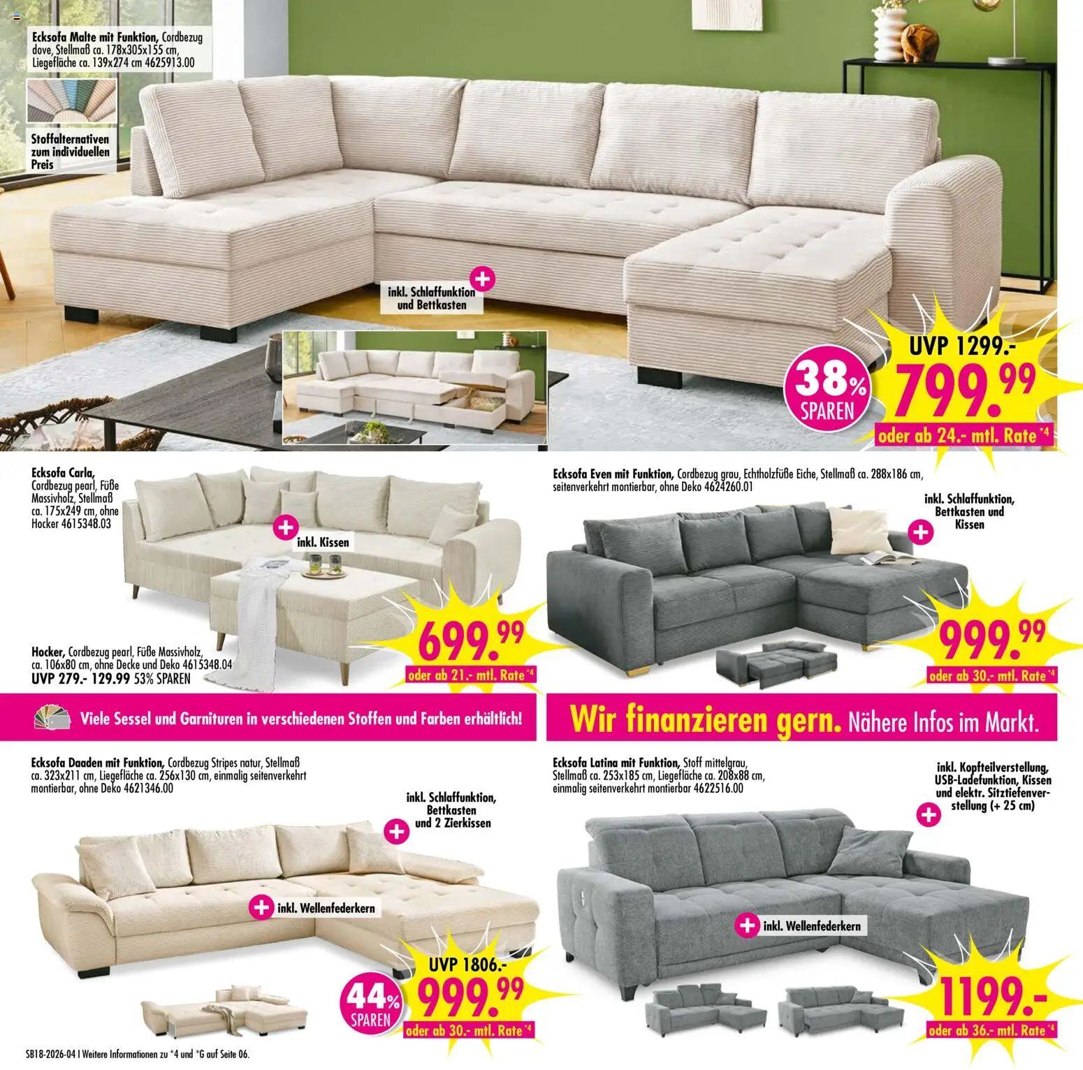 SB Möbel Boss - „Aktuelle Angebote bei MÖBEL-BOSS“ – gültig ab 24.04.2026 | Seite: 4 | Produkte: Ecksofa, Kissen, Decke, Sessel