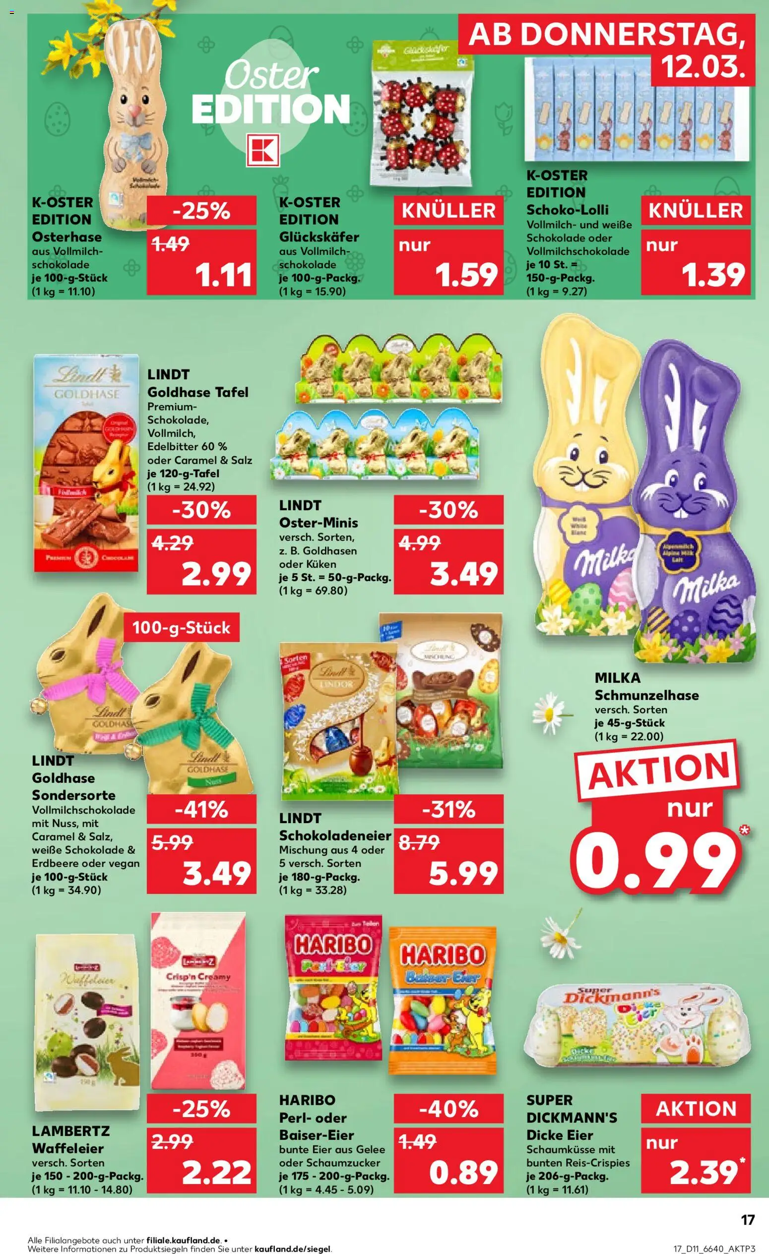 Kaufland Německo leták od 12.03.2026 | Strana: 17 | Produkty: Vegan, Lindt, Milka, Haribo