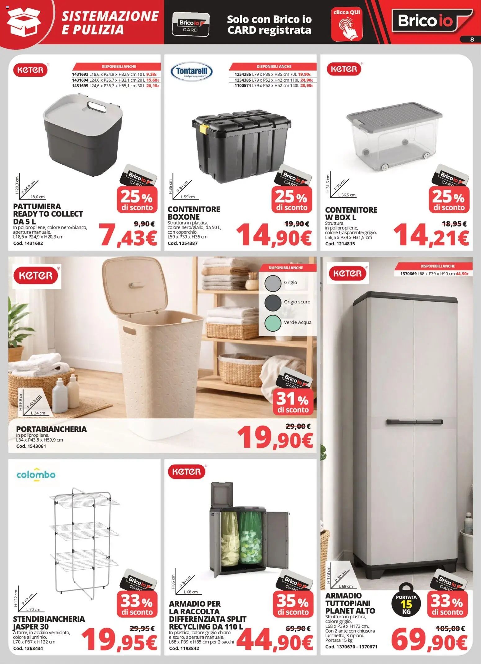 Volantino Brico io del 05.03.2026 | Pagina: 8 | Prodotti: Acqua, Pattumiera, Armadio, Portabiancheria