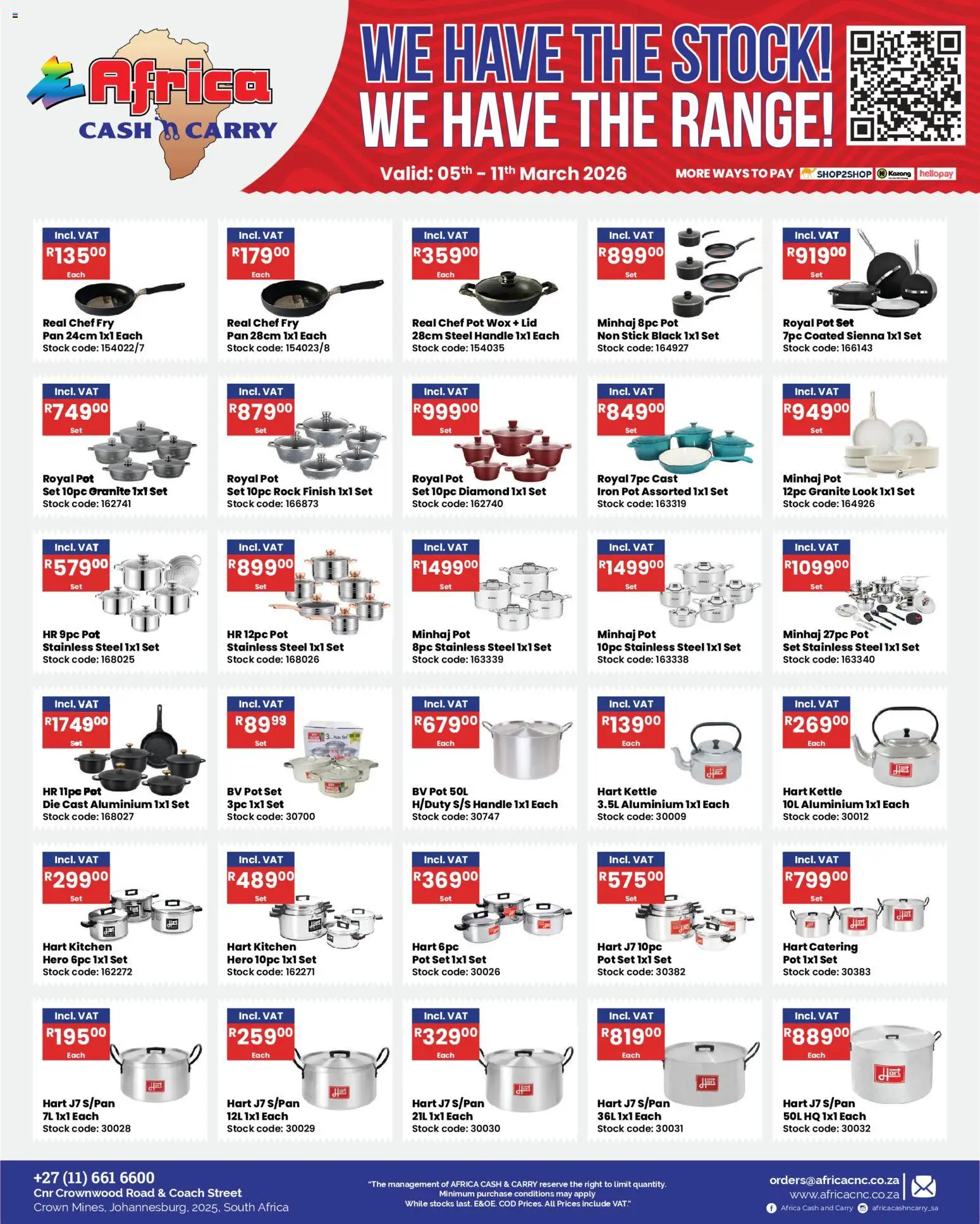 New Africa Cash & Carry catalogue – valid from 05.03.2026 | Page: 23 | Products: Kettle, Iron, Pots, Stock