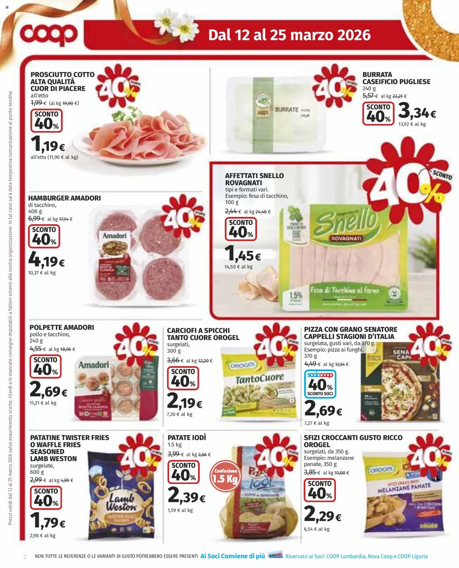 Volantino COOP del 12.03.2026 | Pagina: 2 | Prodotti: Pollo, Tacchino, Hamburger, Burrata