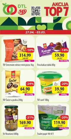 Senta Promet katalog Top 7 - pregled Senta Promet kataloga - važi od 27.04.2026 | Strana: 1 | Proizvode: Toalet papir, Senf, Šećer, Šećer u prahu