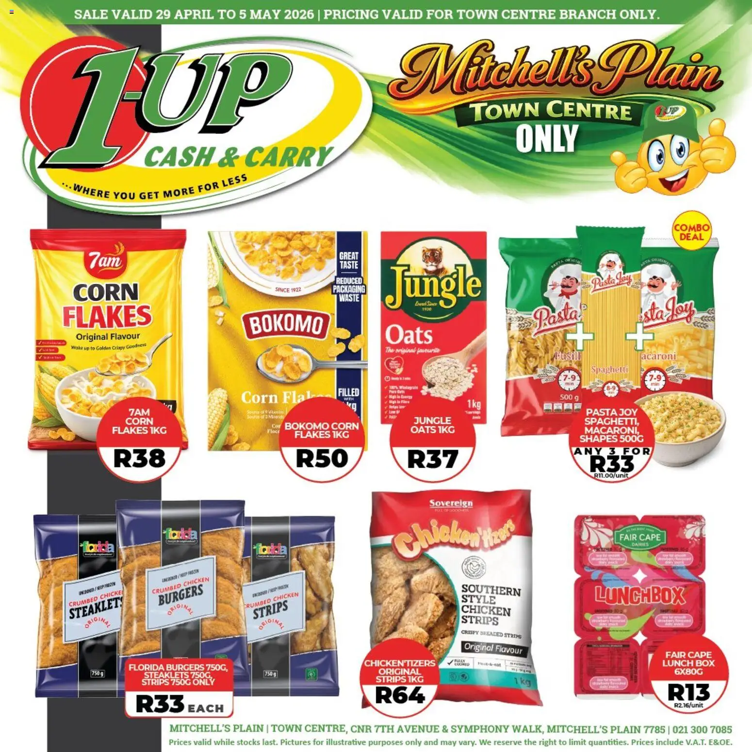 New 1UP Cash & Carry catalogue – valid from 29.04.2026 | Page: 2 | Products: Box, Oats, Burgers, Pasta