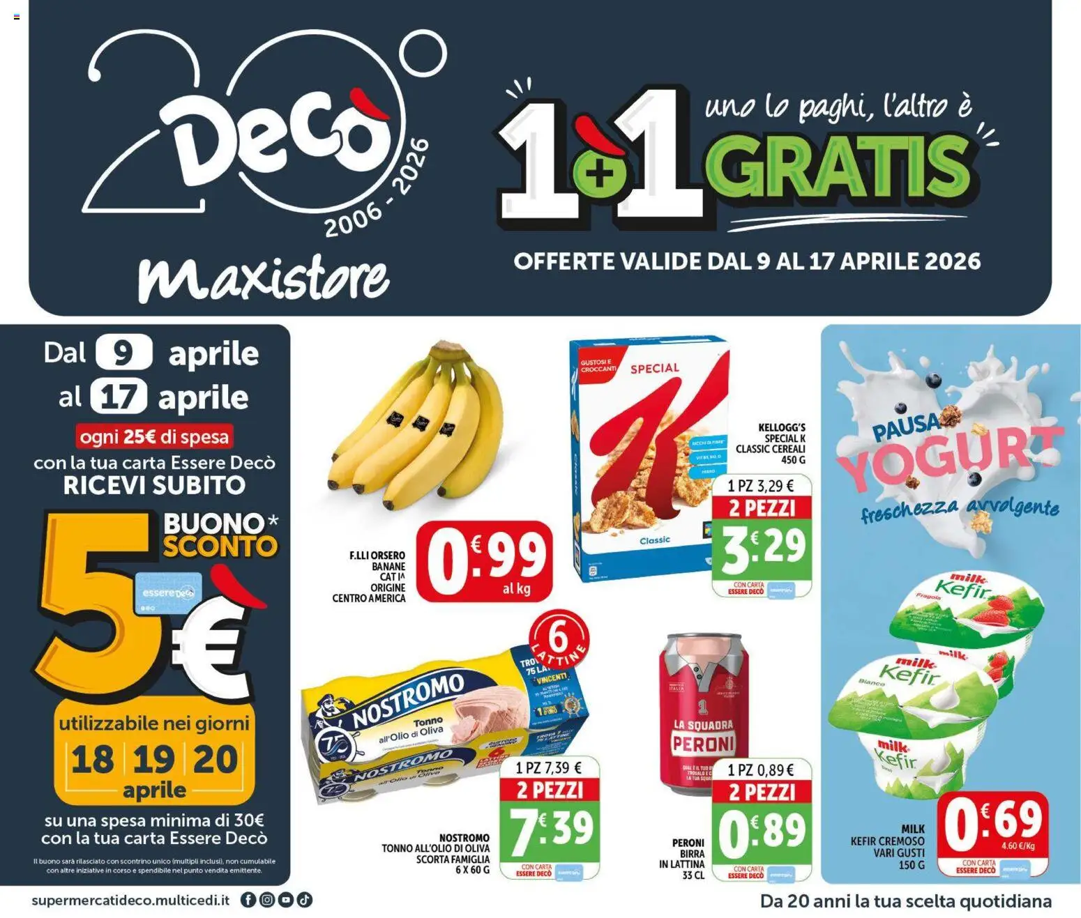Volantino Decò del 09.04.2026 | Pagina: 1 | Prodotti: Birra, Banane, Cereali, Tonno