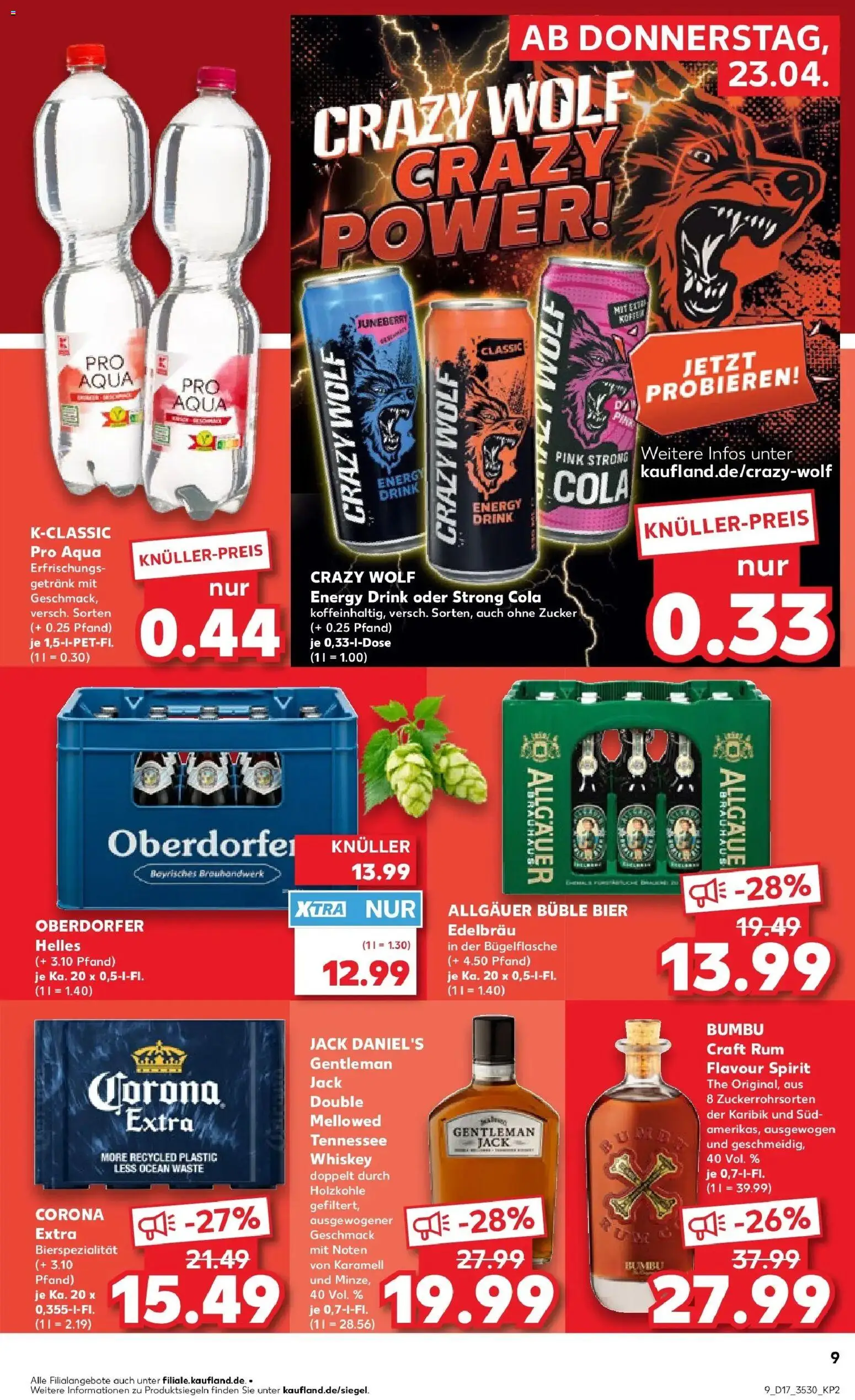 Kaufland Prospekt Bautzen	 – gültig ab 23.04.2026 | Seite: 9 | Produkte: Bier, Jack Daniel's, Zucker, Whiskey