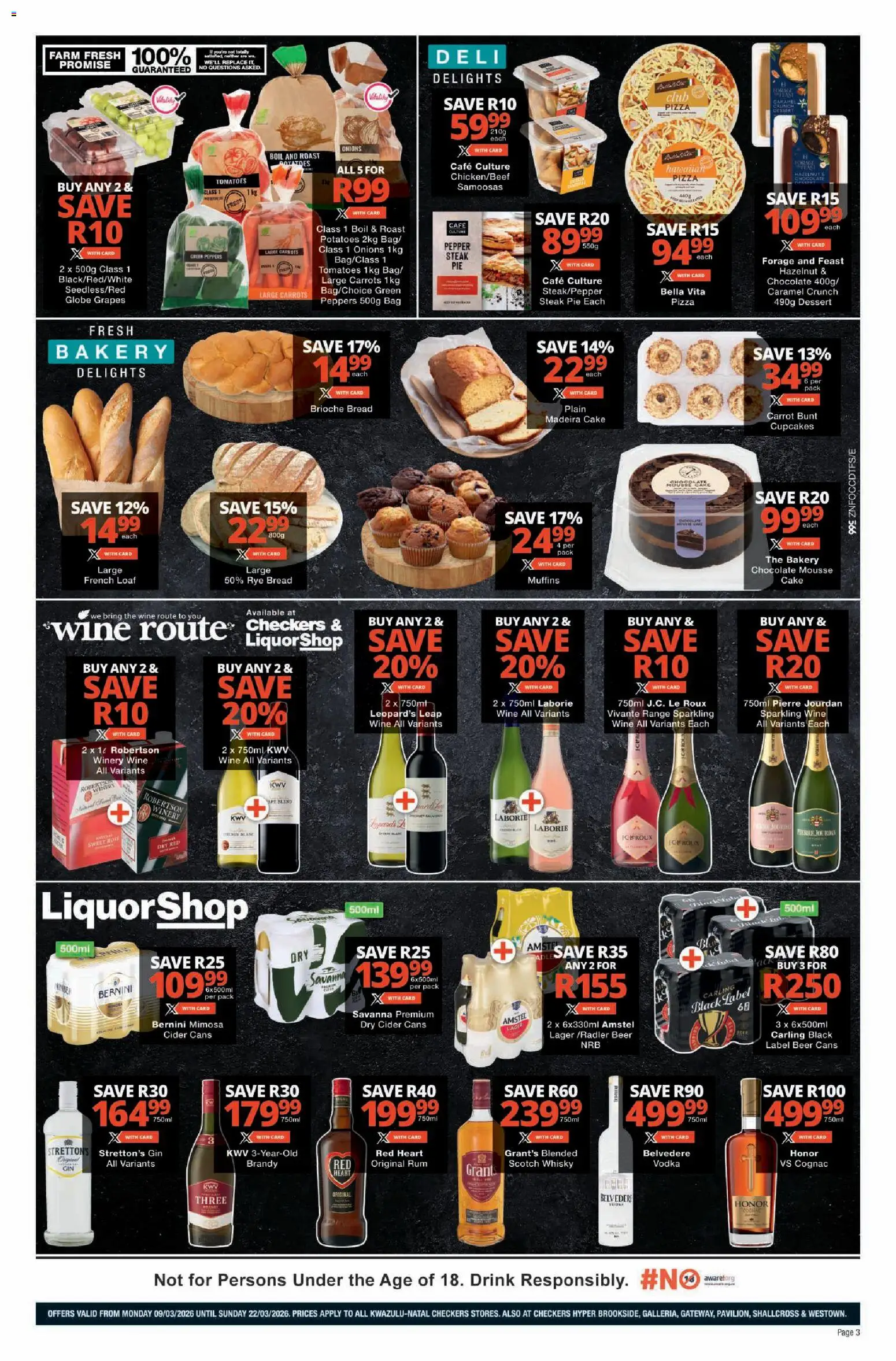 New Checkers catalogue – valid from 09.03.2026 | Page: 3 | Products: Cake, Bag, Steak, Grapes