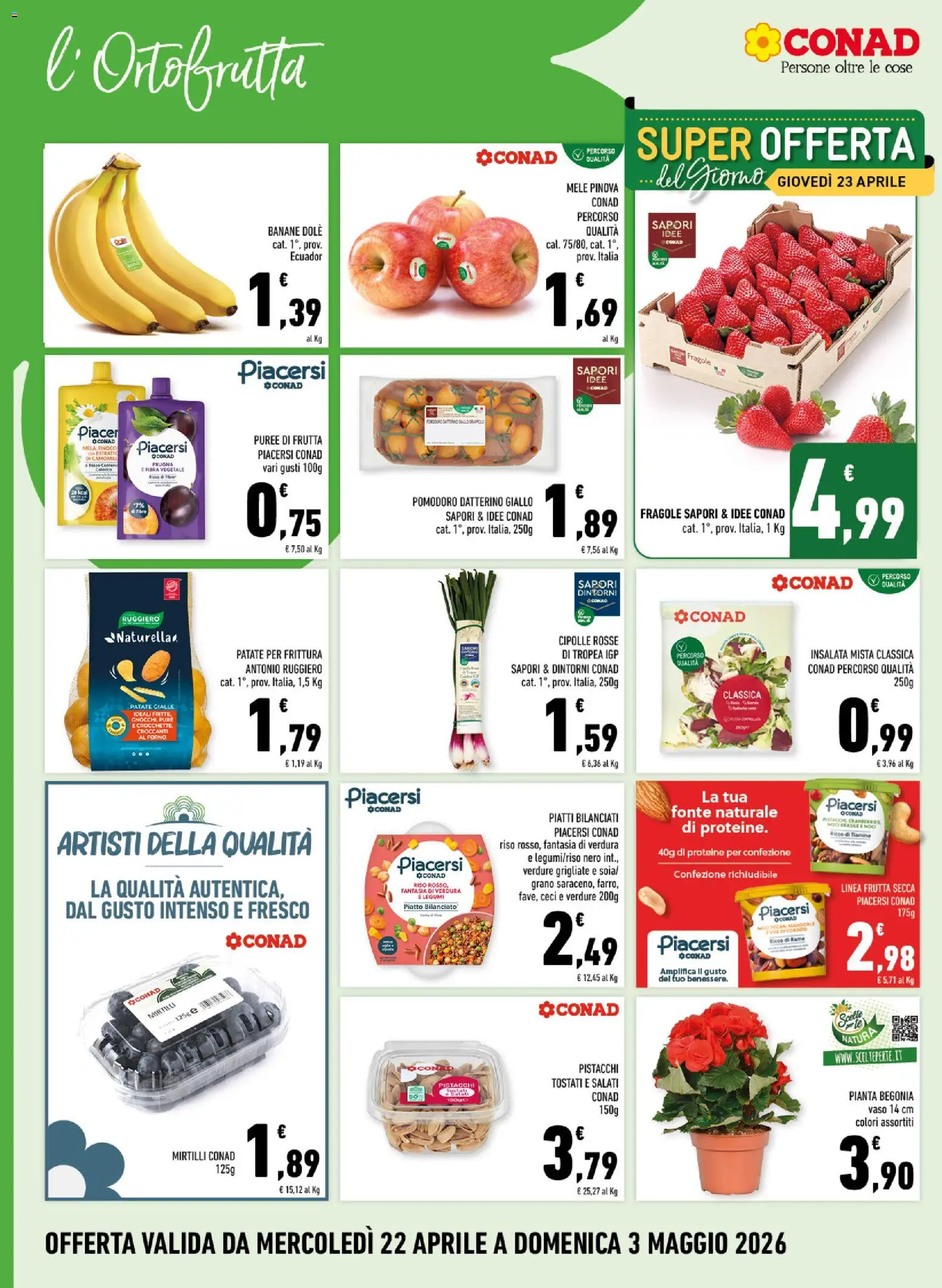 Volantino Conad del 22.04.2026 | Pagina: 2 | Prodotti: Banane, Frutta, Pomodoro, Pistacchi