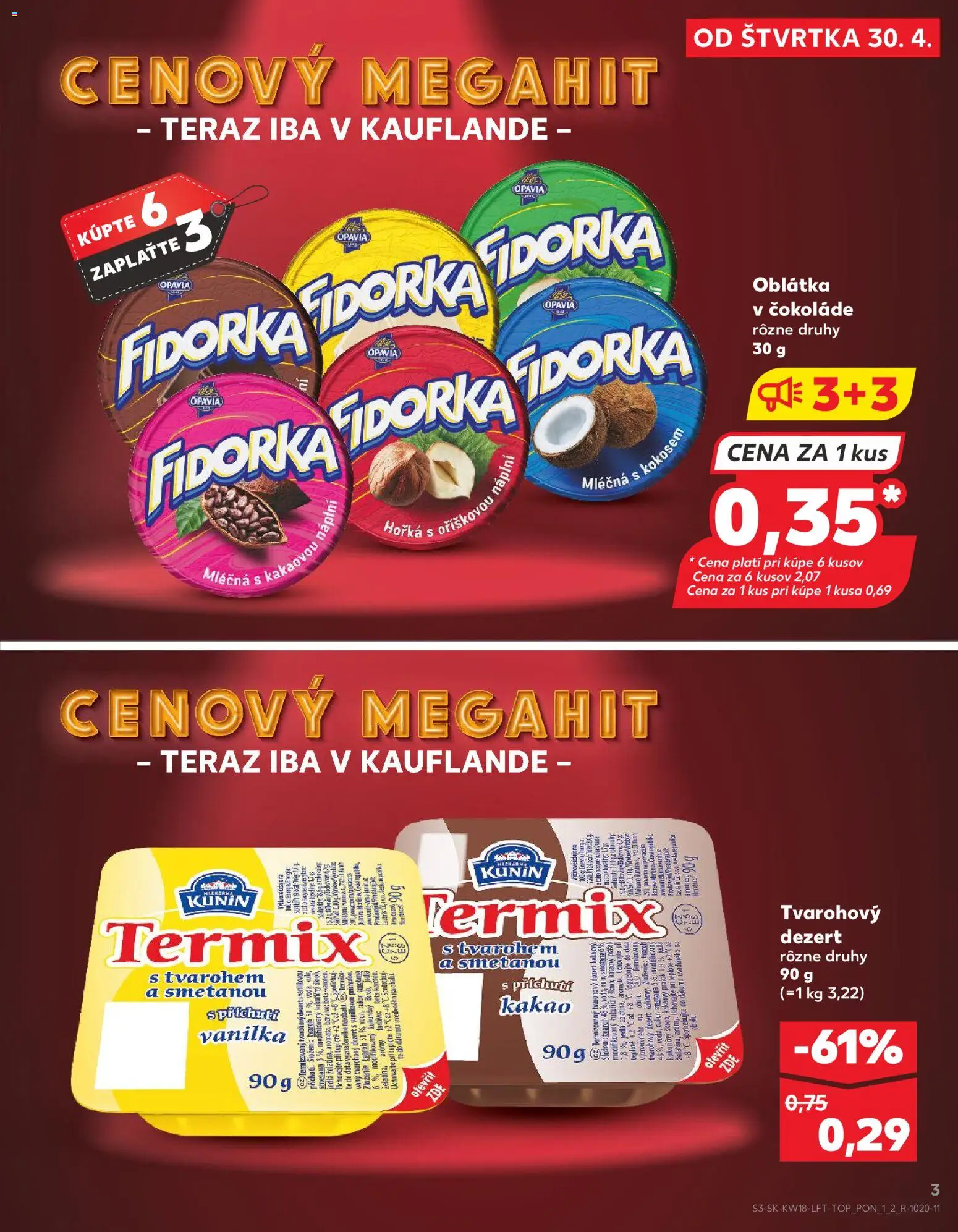 Nové Kaufland akcie – leták je platný od 30.04.2026 | Strana: 3 | Produkty: Tvaroh, Kakao