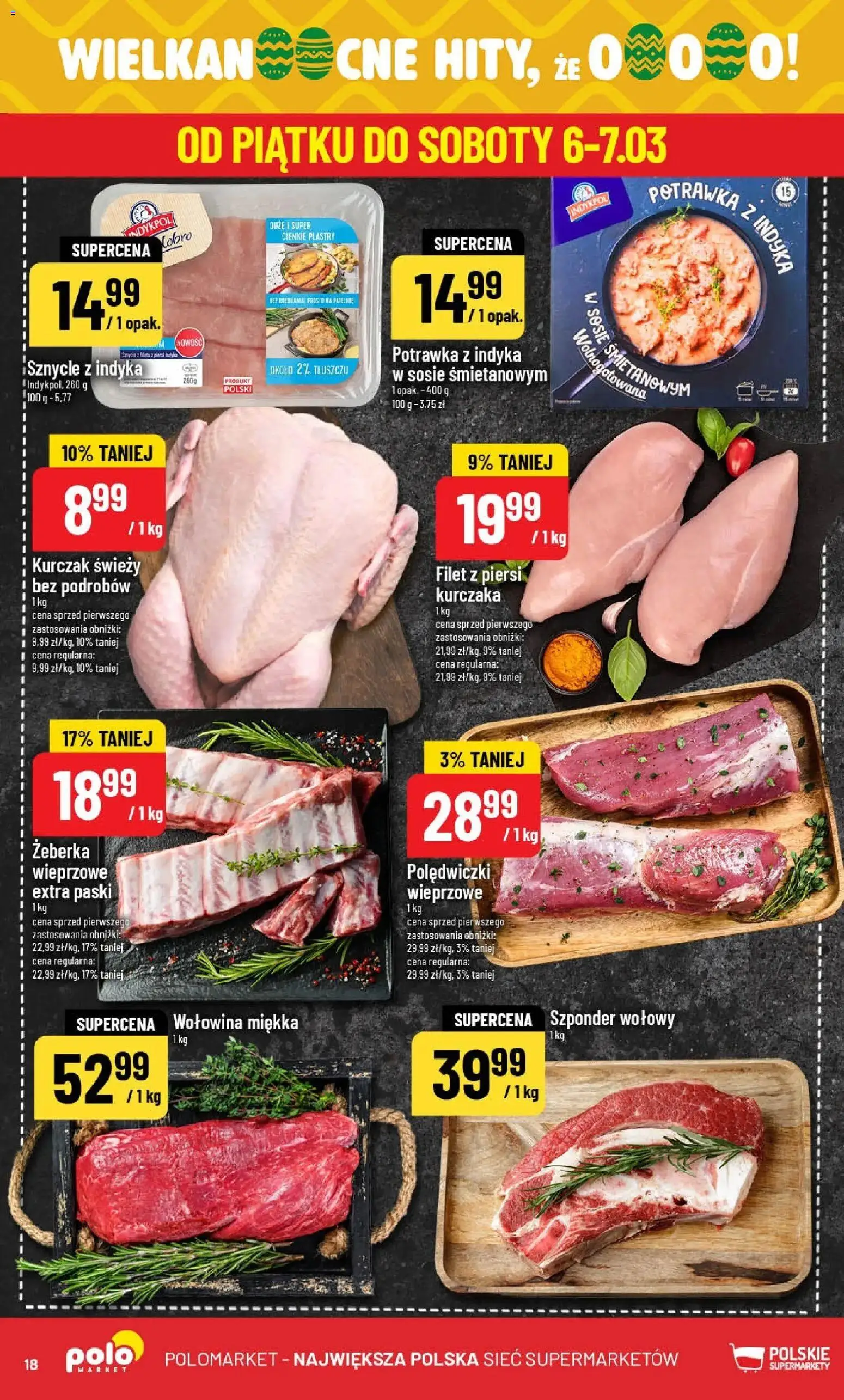 POLOmarket gazetka od 04.03.2026 | Strona: 18 | Produkty: Kurczak, Sznycle z indyka, Patelnie, Wołowina