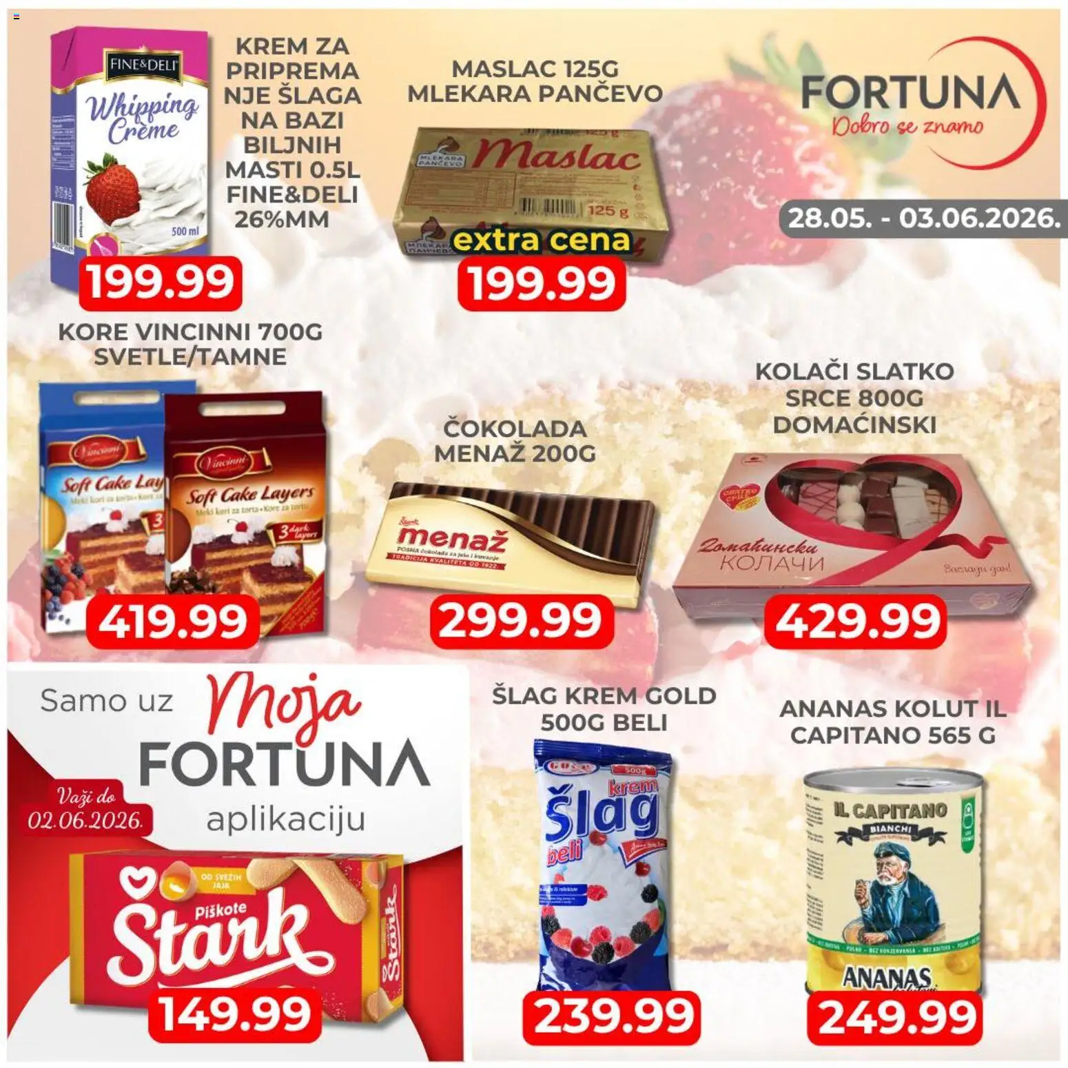 Fortuna Market katalog - važi od 28.05.2026 | Strana: 5 | Proizvode: Ananas, Maslac, Šlag krem, Čokolada