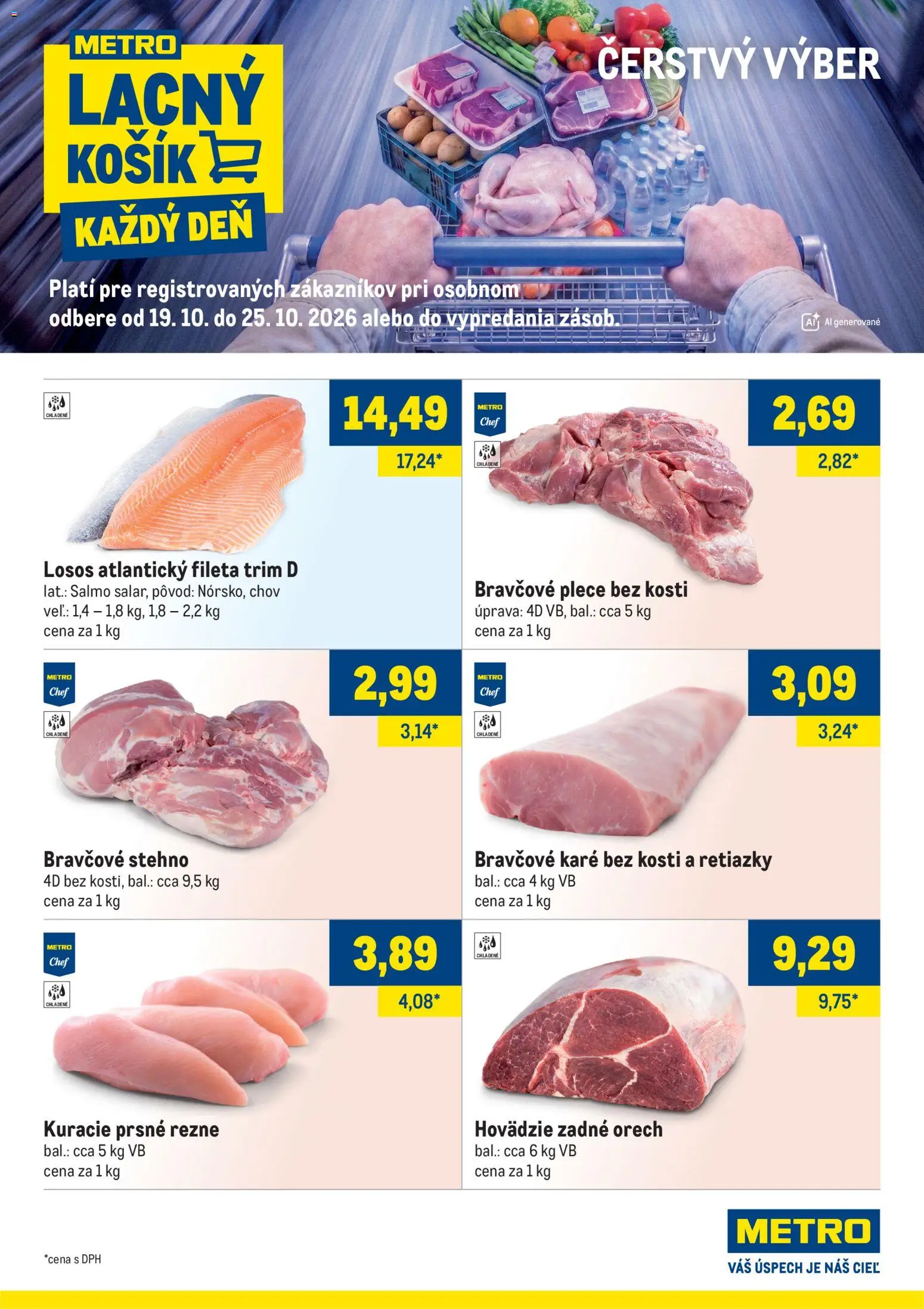 Nové Metro akcie – leták je platný od 19.10.2026 | Strana: 1 | Produkty: Hovädzie zadné, Bravčové plece, Kuracie prsné rezne, Rezne