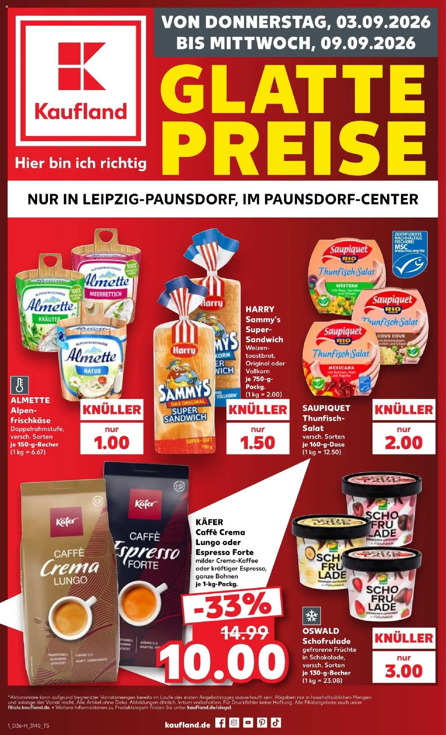 Kaufland Prospekt Leipzig – gültig ab 03.09.2026 | Seite: 1 | Produkte: Almette, Thunfisch, Schokolade, Salat