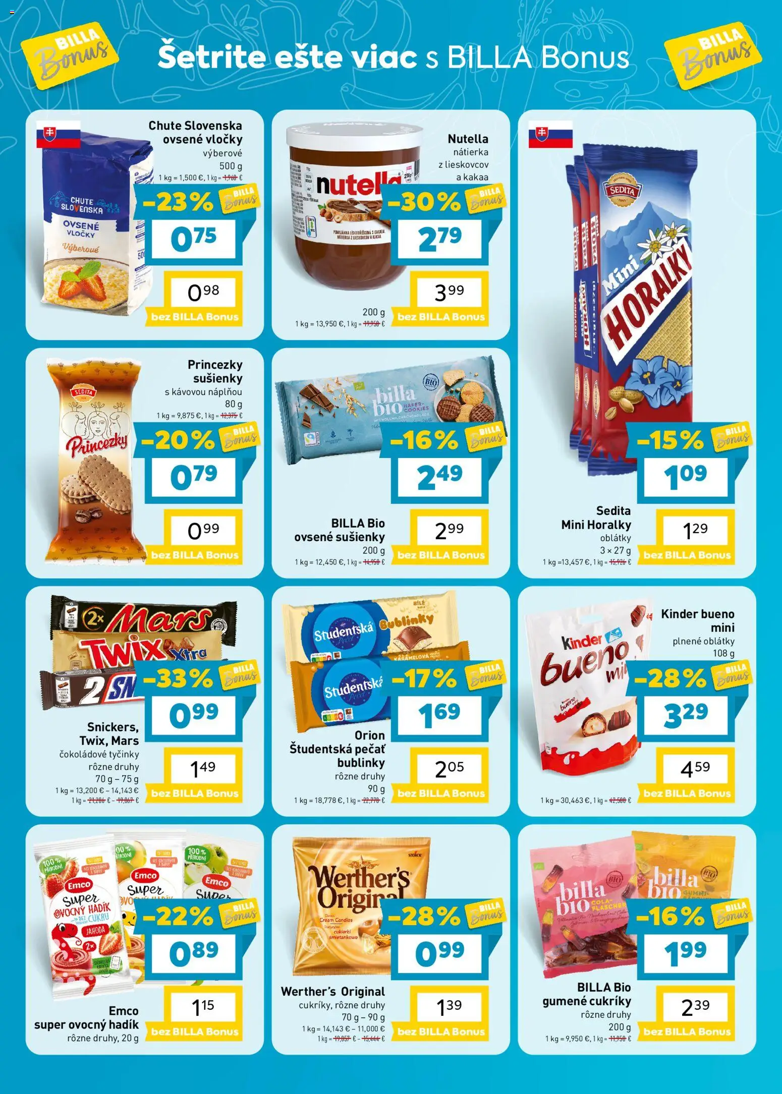 Nové Billa akcie – leták je platný od 07.10.2026 | Strana: 6 | Produkty: Cukríky, Študentská pečať, Vločky, Nutella