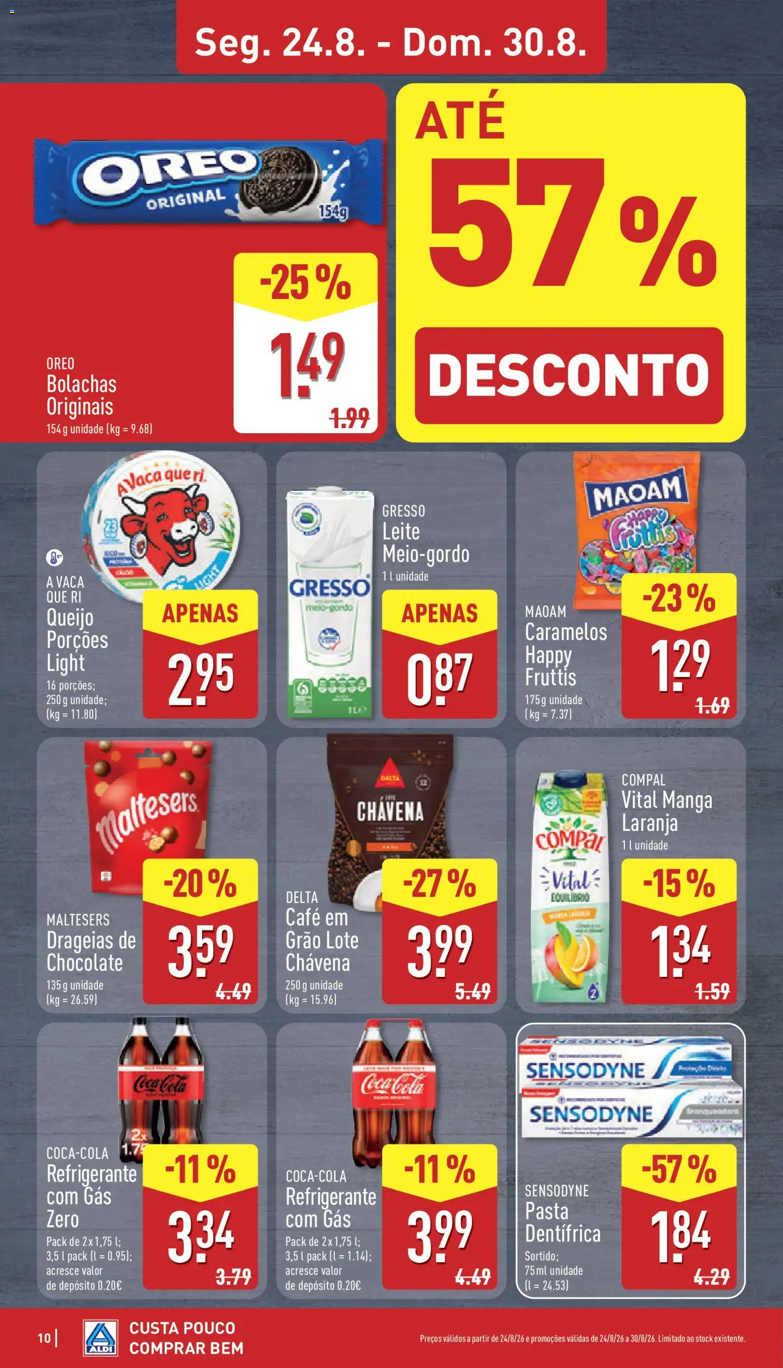 Aldi folheto │ válido de 24/08/2026 | Página: 10 | Produtos: Manga, Leite, Leite meio-gordo, Coca-cola