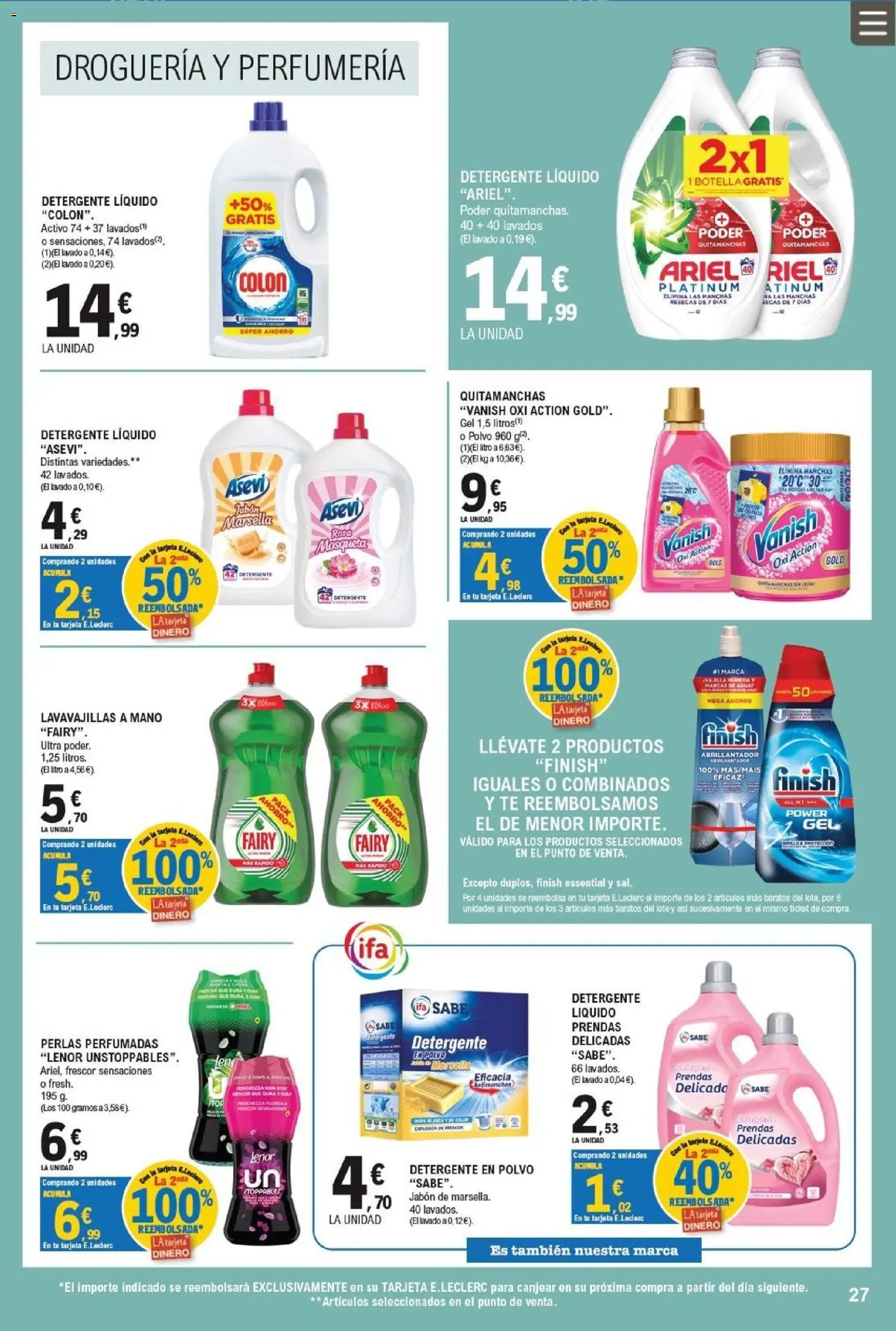 E.Leclerc Trujillo │ válido desde el 26/08/2026 | Página: 27 | Productos: Polvo, Té, Detergente líquido, Detergente en polvo