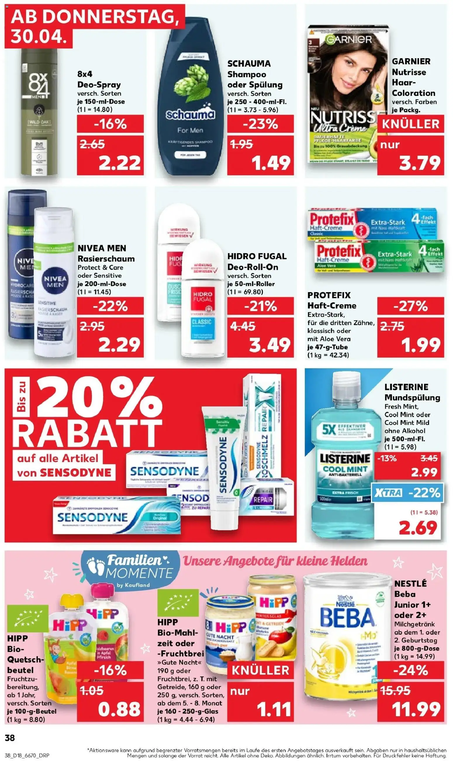 Prospekt Kaufland ab 30.04.2026 » Angebote Online zum Blättern | Seite: 38 | Produkte: Spülung, Creme, Rasierschaum, Listerine