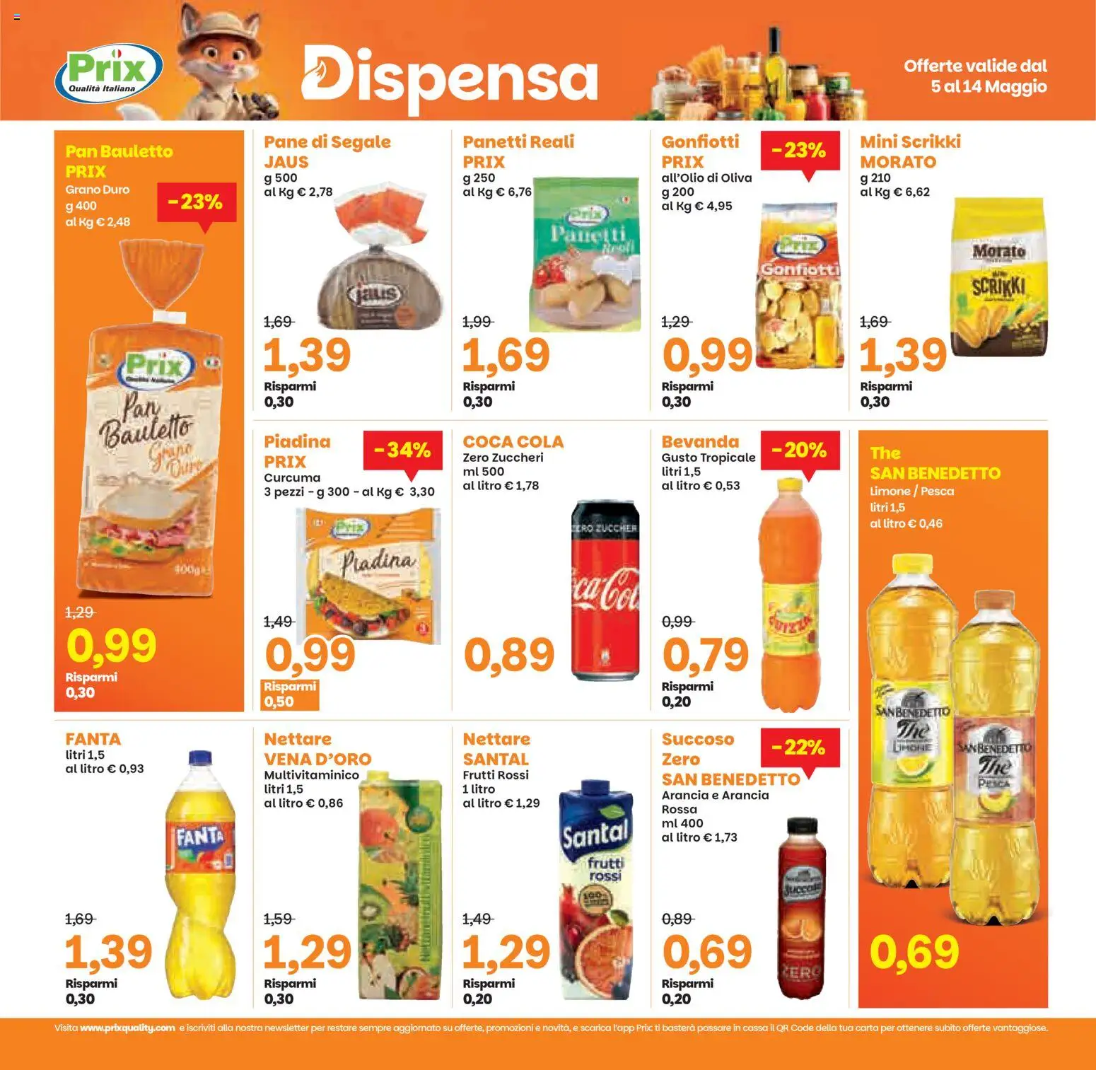Volantino Prix del 05.05.2026 | Pagina: 18 | Prodotti: Pane, Piadina, Arancia, Coca Cola