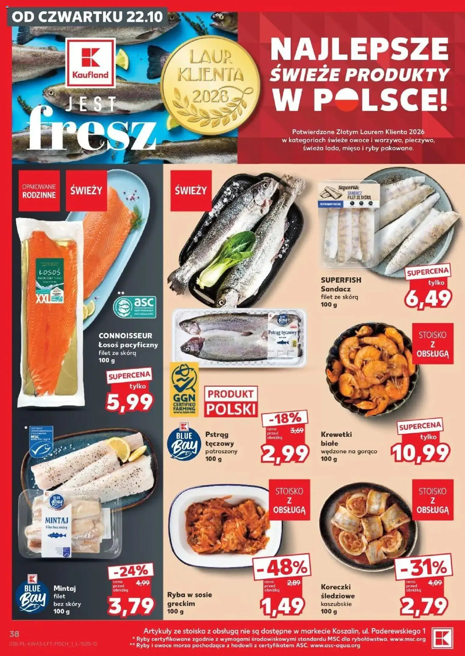 Kaufland aktualna gazetka od 22.10.2026 - od jutra PDF | Strona: 38 | Produkty: Pstrąg tęczowy, Filet, Ryby, Owoce