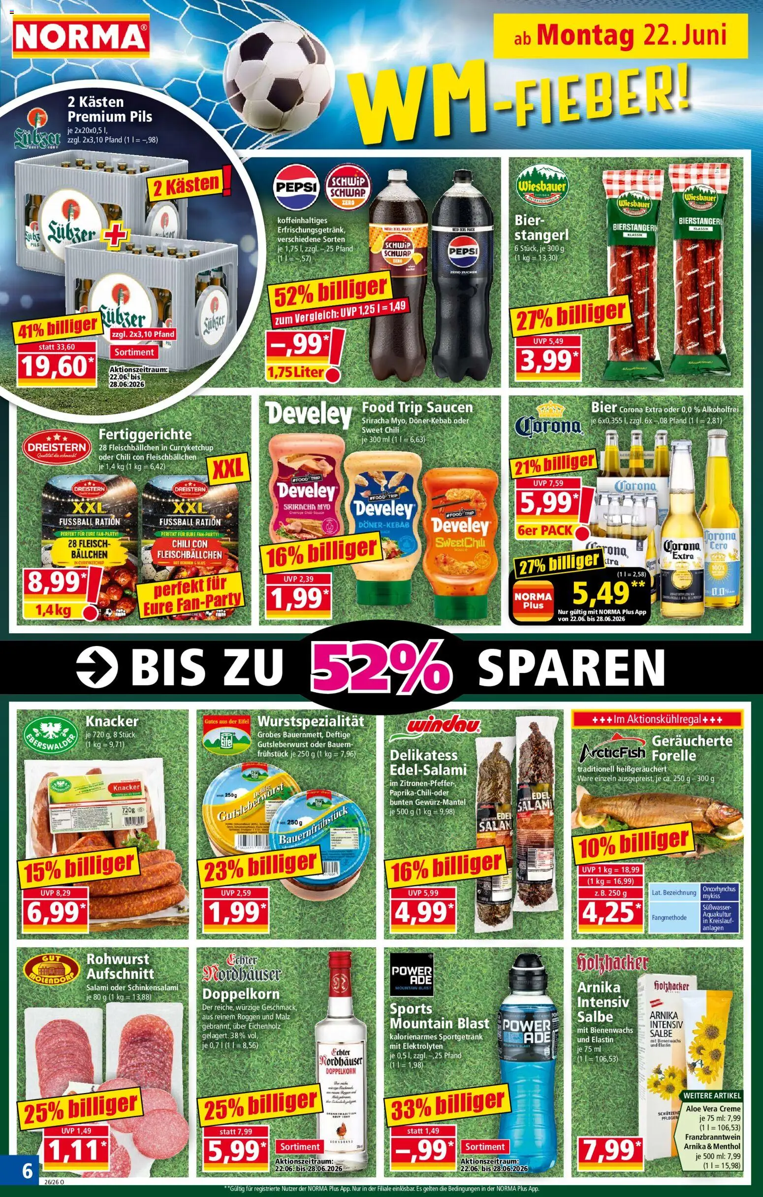 Norma Prospekt – gültig ab 22.06.2026 | Seite: 6 | Produkte: Pils, Creme, Chili, Fleisch